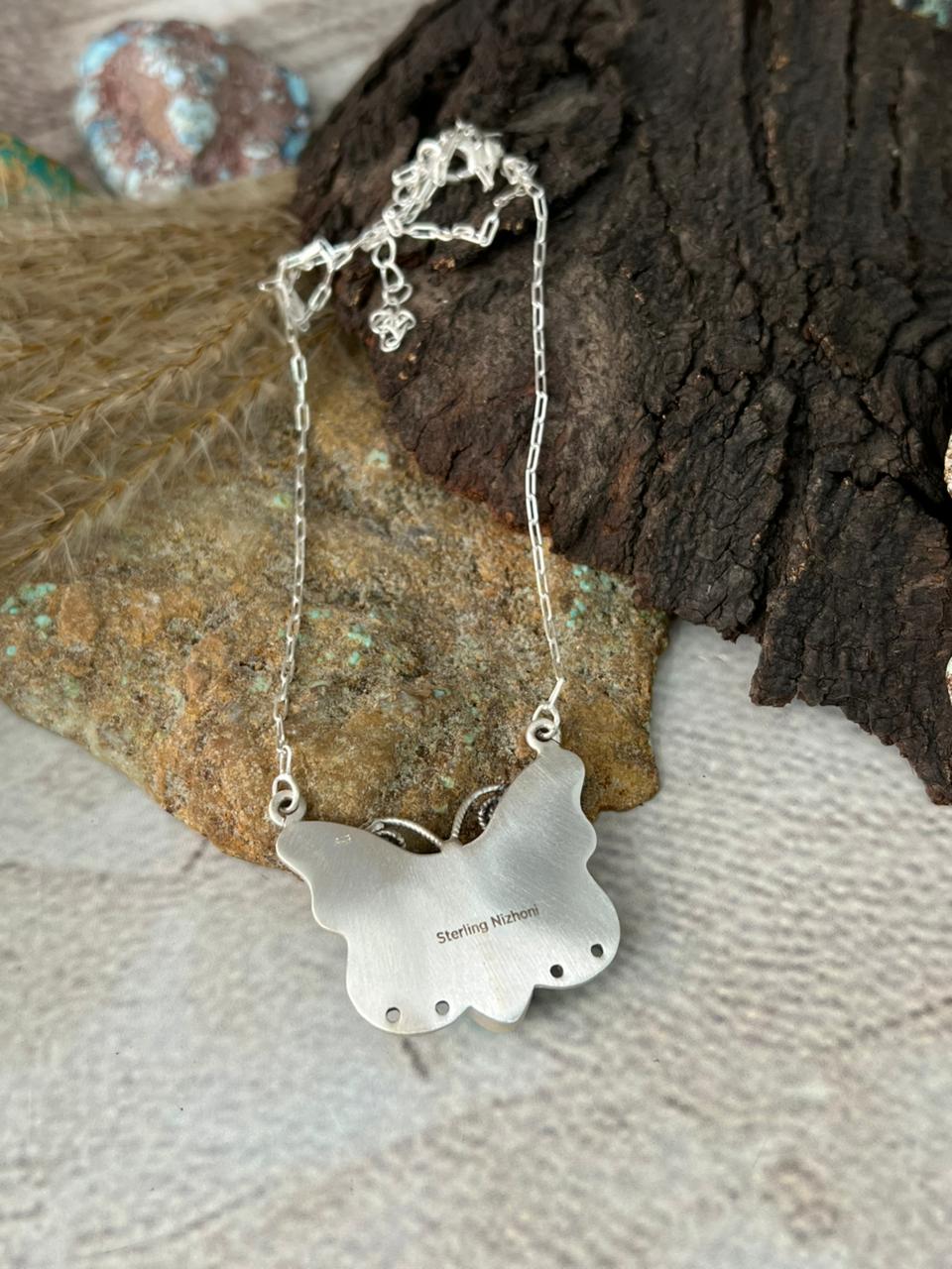 Handmade Sterling Silver Kingman Turquoise Necklace "Signed Nizhoni"
