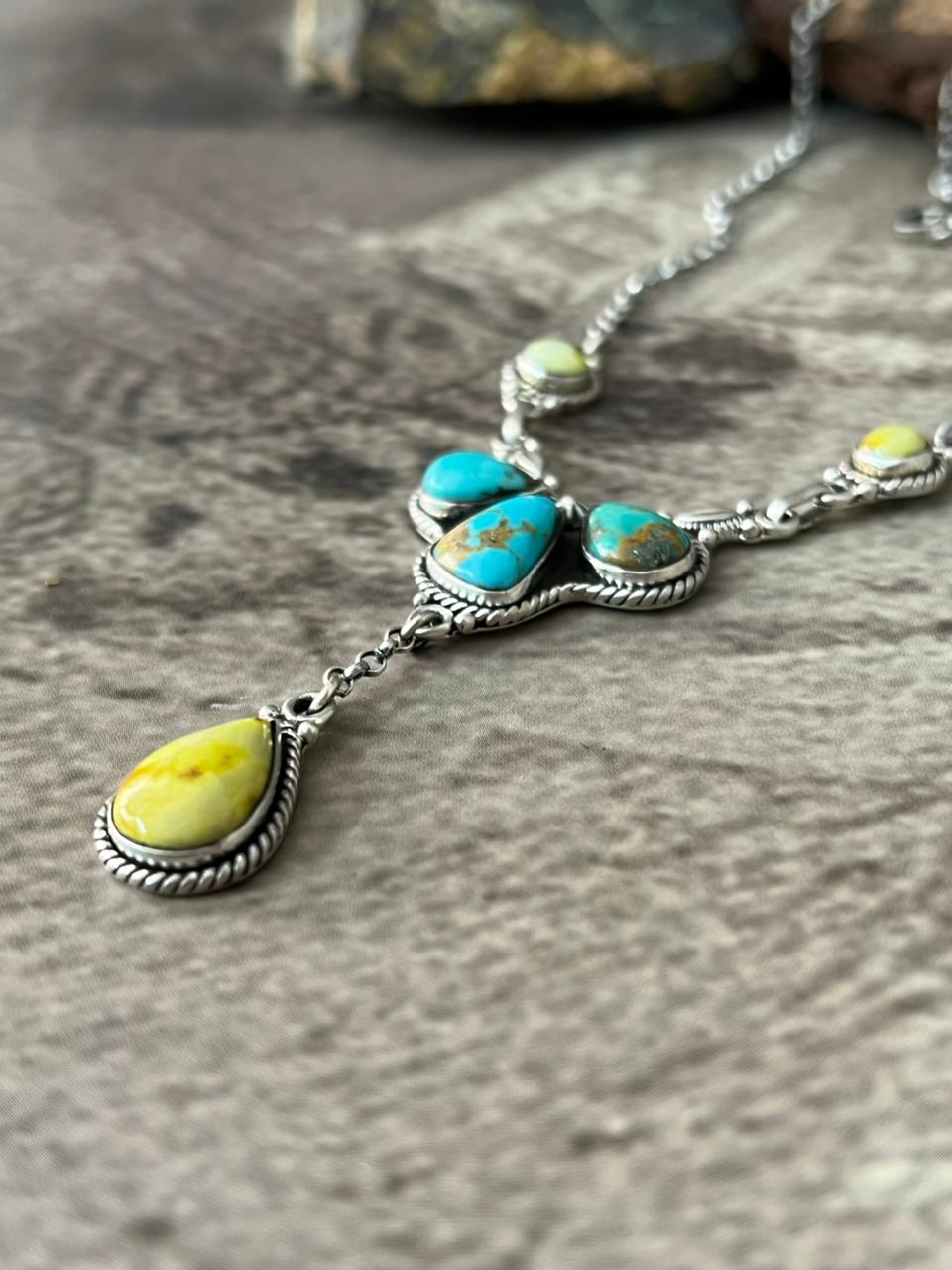 Handmade Sterling Silver Palomino with Santa Maria Drop Necklace "Signed Nizhoni"