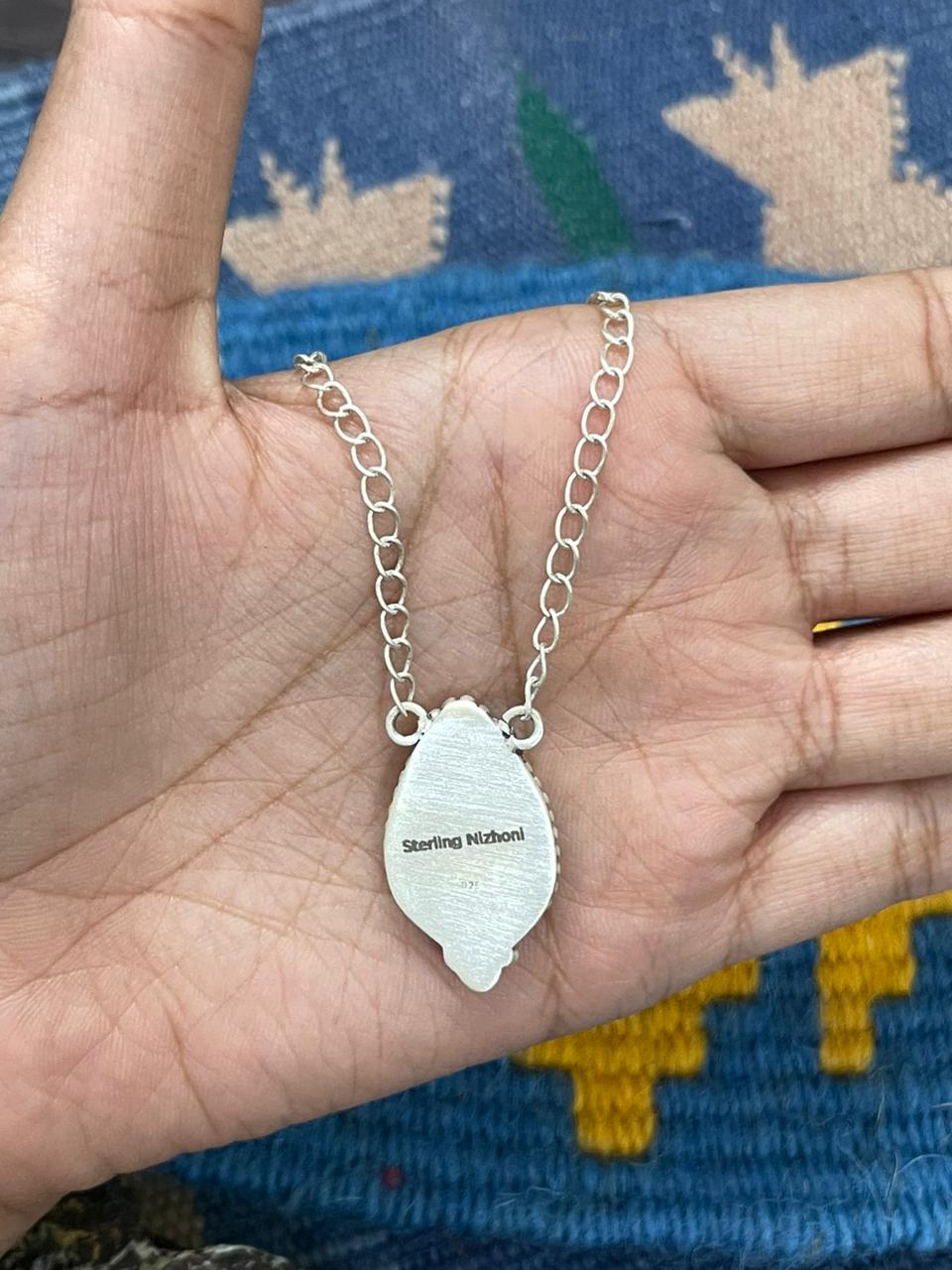 Handmade Sterling Silver Sonoran Mountain Turquoise Necklace "Signed Nizhoni"