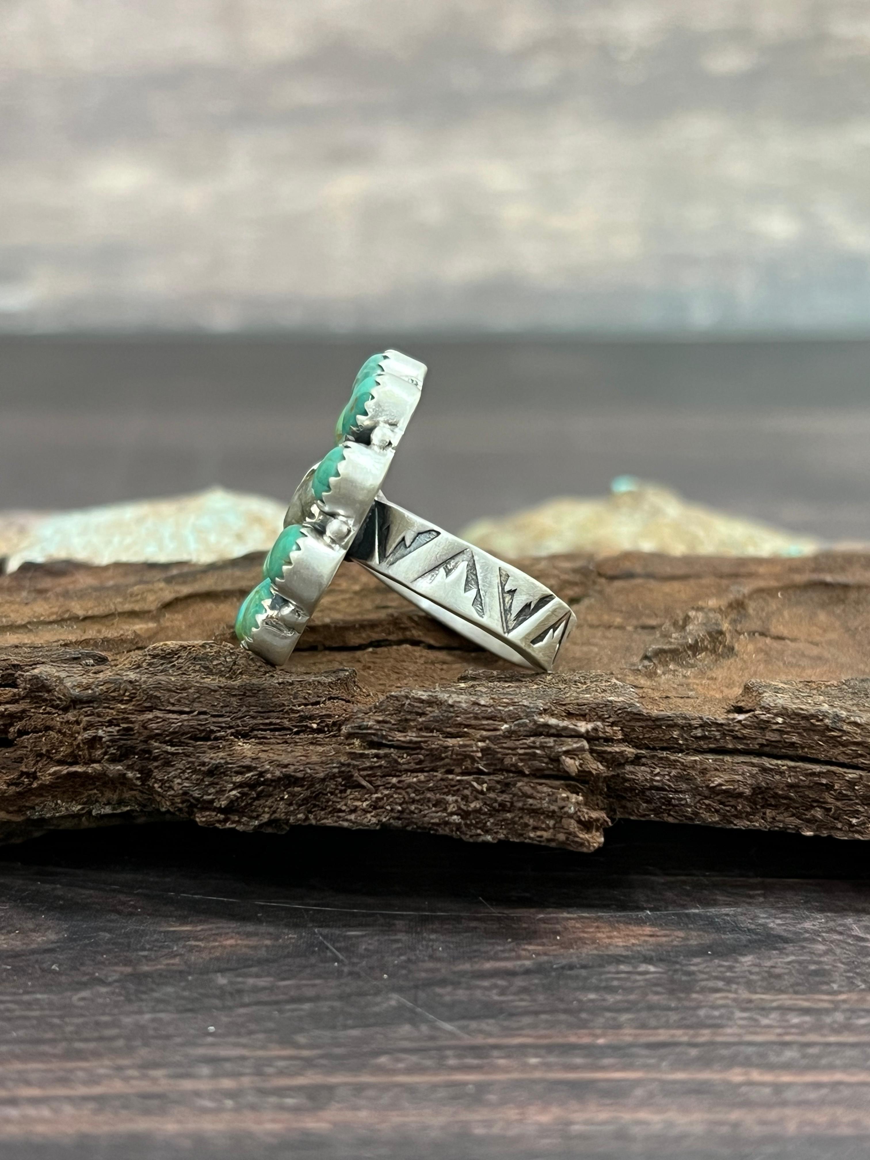 Handmade Sterling Silver Kingman with White Buffalo Turquoise Adjustable Ring with Signed Nizhoni
