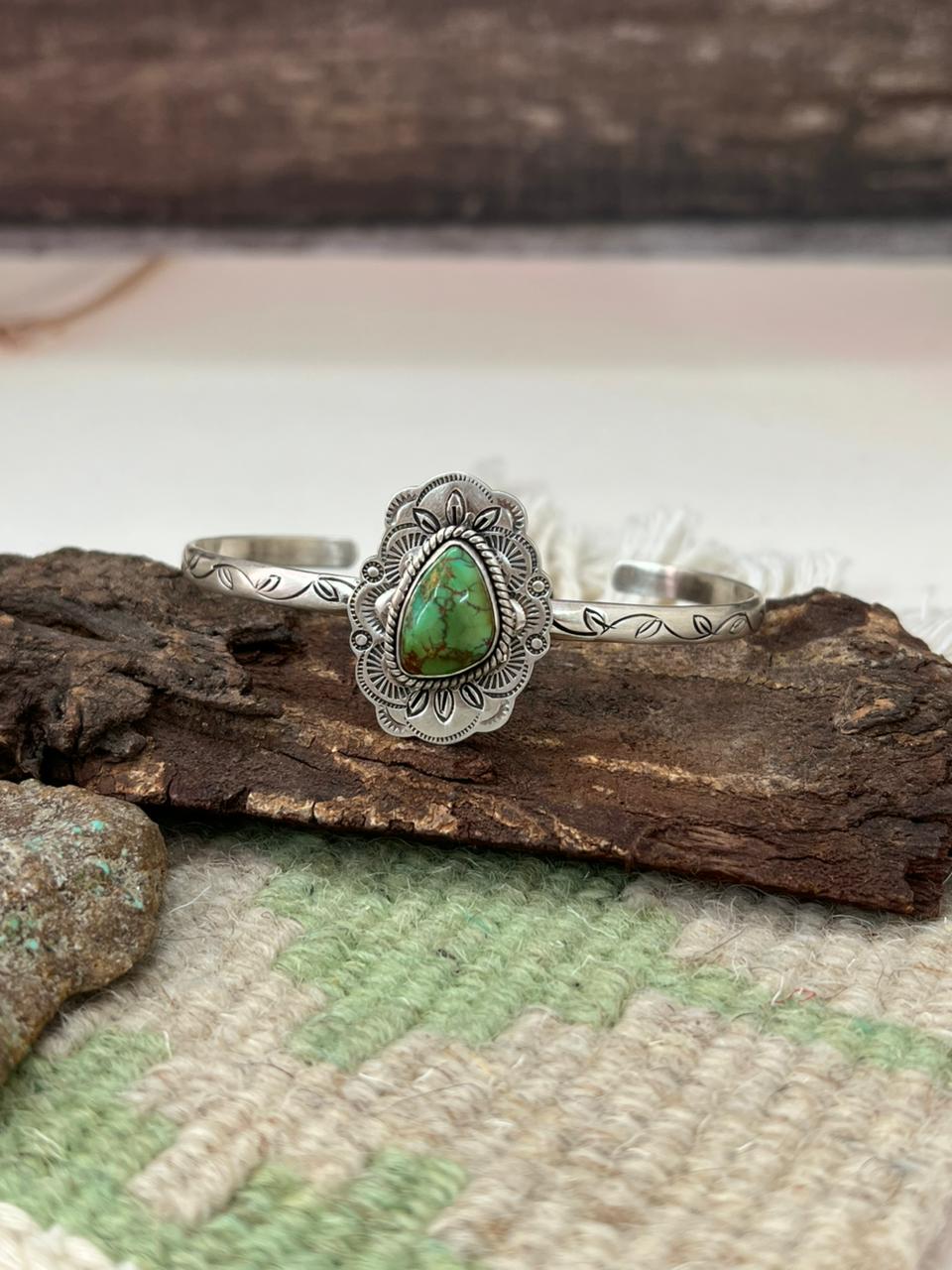 Handmade Sterling Silver Sonoran Mountain Turquoise Cuff Bracelet "Signed Nizhoni"