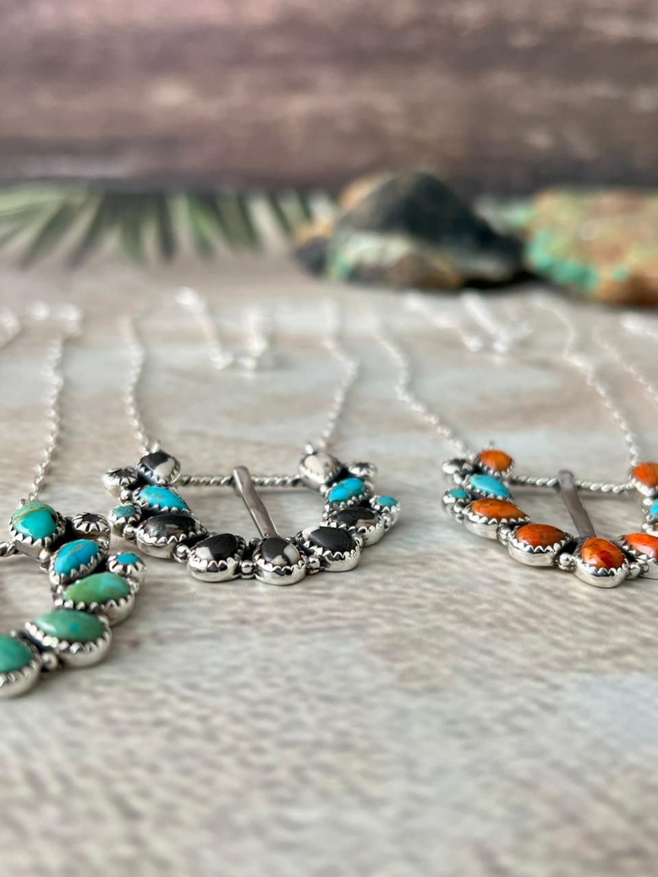 Handmade Sterling Silver Multi Stone Buckle Necklace "Signed Nizhoni"