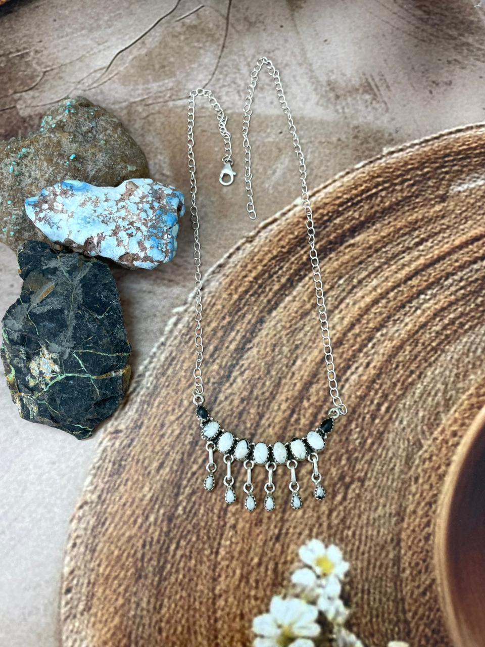 Handmade Sterling Silver White Buffalo Necklace "Signed Nizhoni"