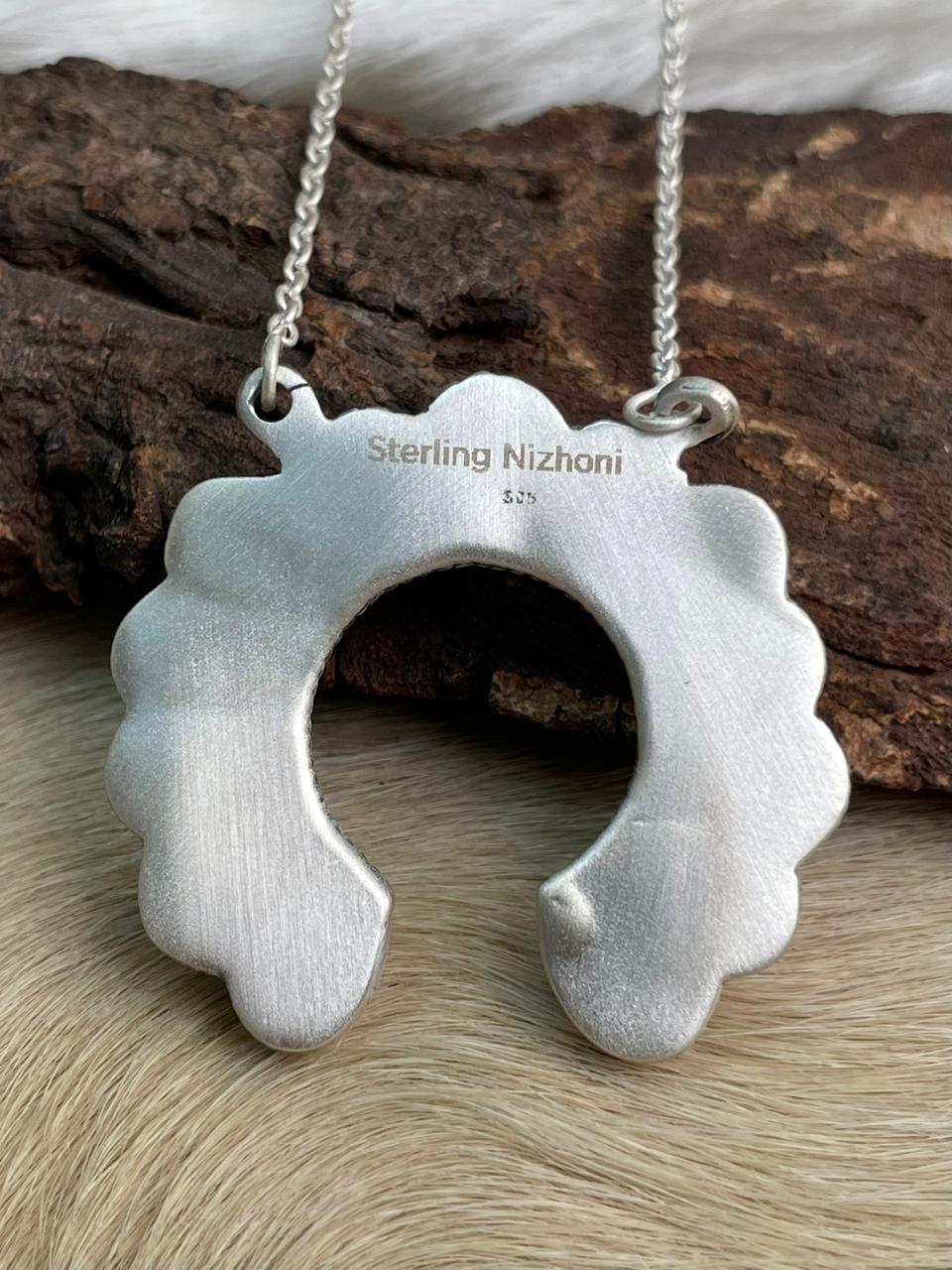 Handmade Sterling Silver Wildhorse Magnesite Naja Necklace "Signed Nizhoni"