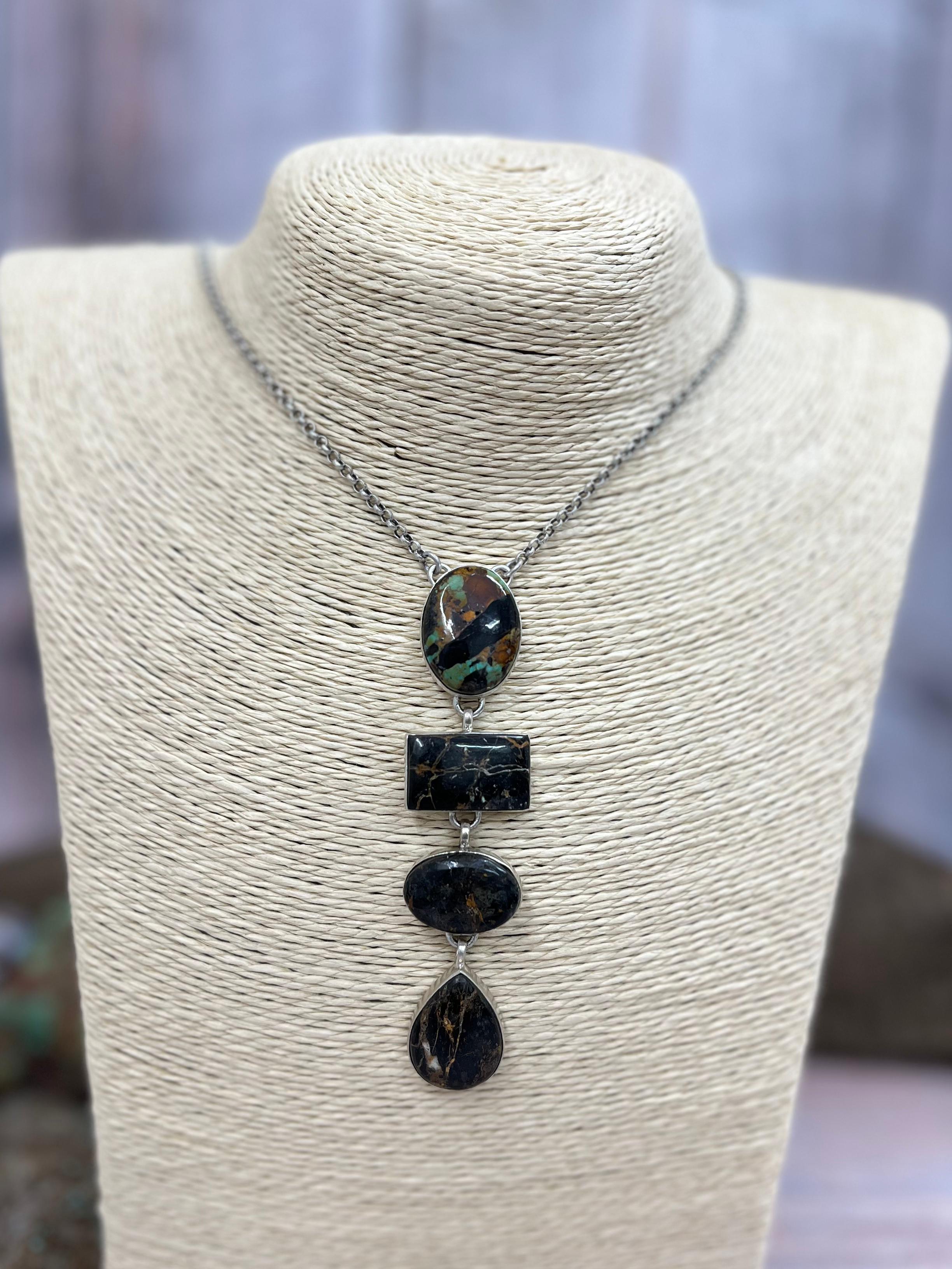 Handmade Sterling Silver Black Jack Necklace with Signed Nizhoni