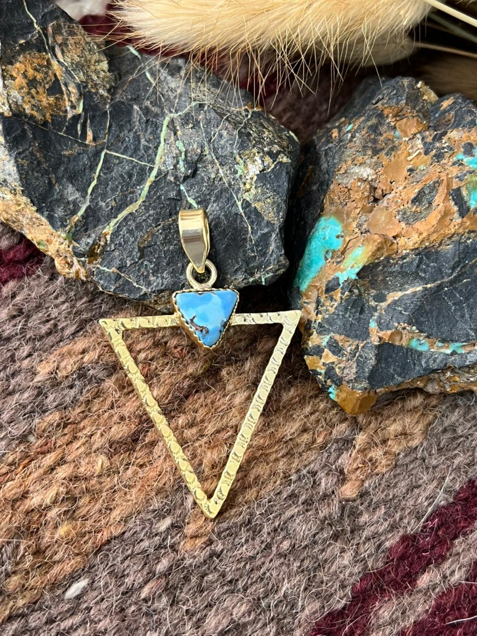 “The Golden Collection” Handmade Gold-Palted Golden Hills Turquoise Pendant