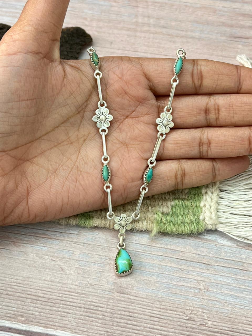 Handmade Sterling Silver Sonoran with Kingman Turquoise Necklace "Signed Nizhoni"