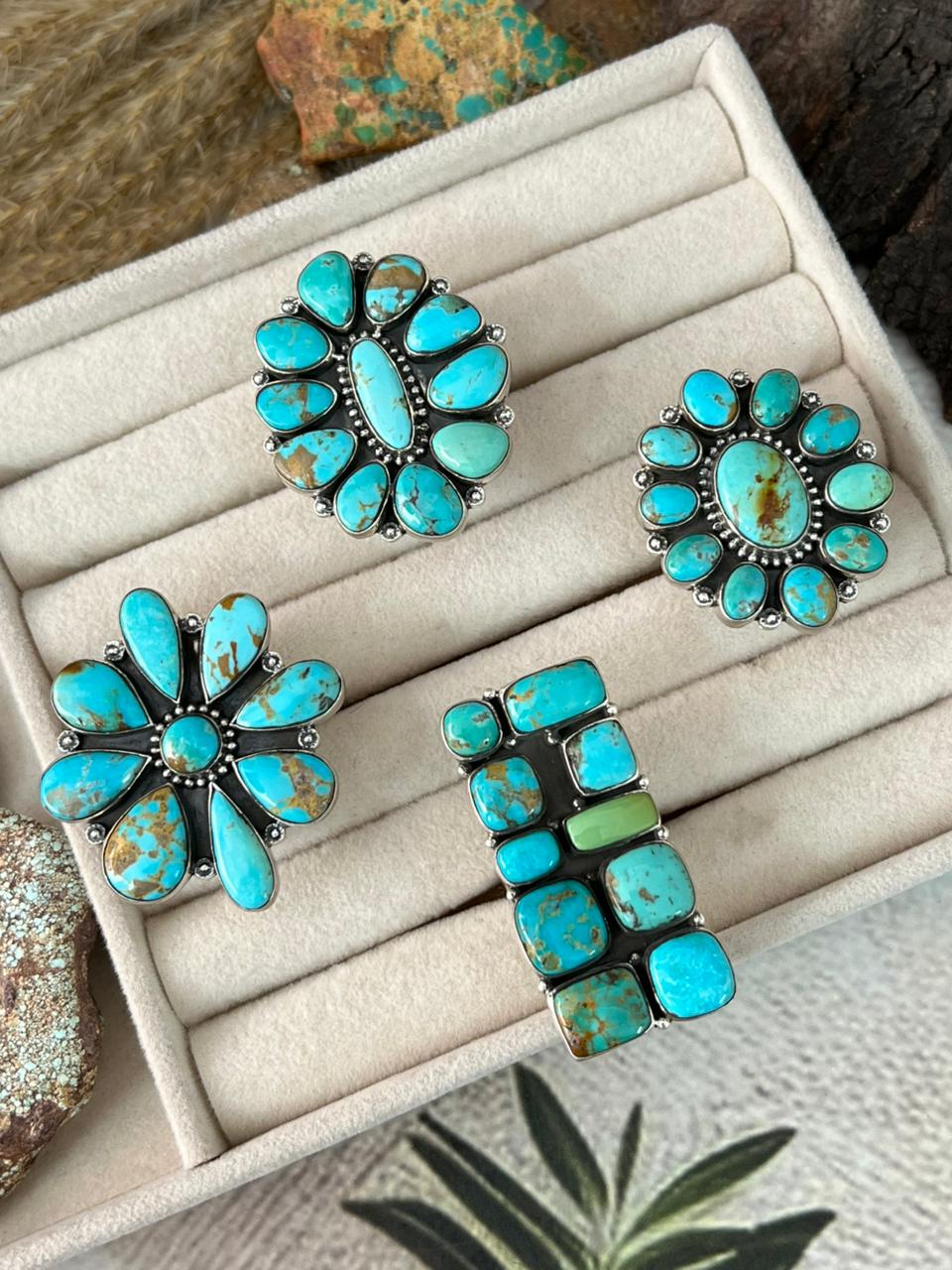 Handmade Sterling Silver Santa Maria Turquoise Adjustable Ring "Signed Nizhoni"