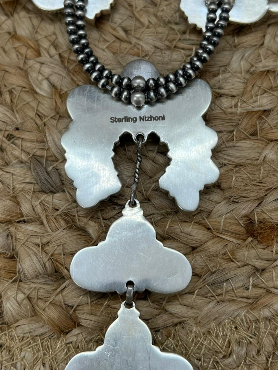 Handmade Sterling Silver Golden Hills with White Collection Beaded Necklace "Signed Nizhoni"