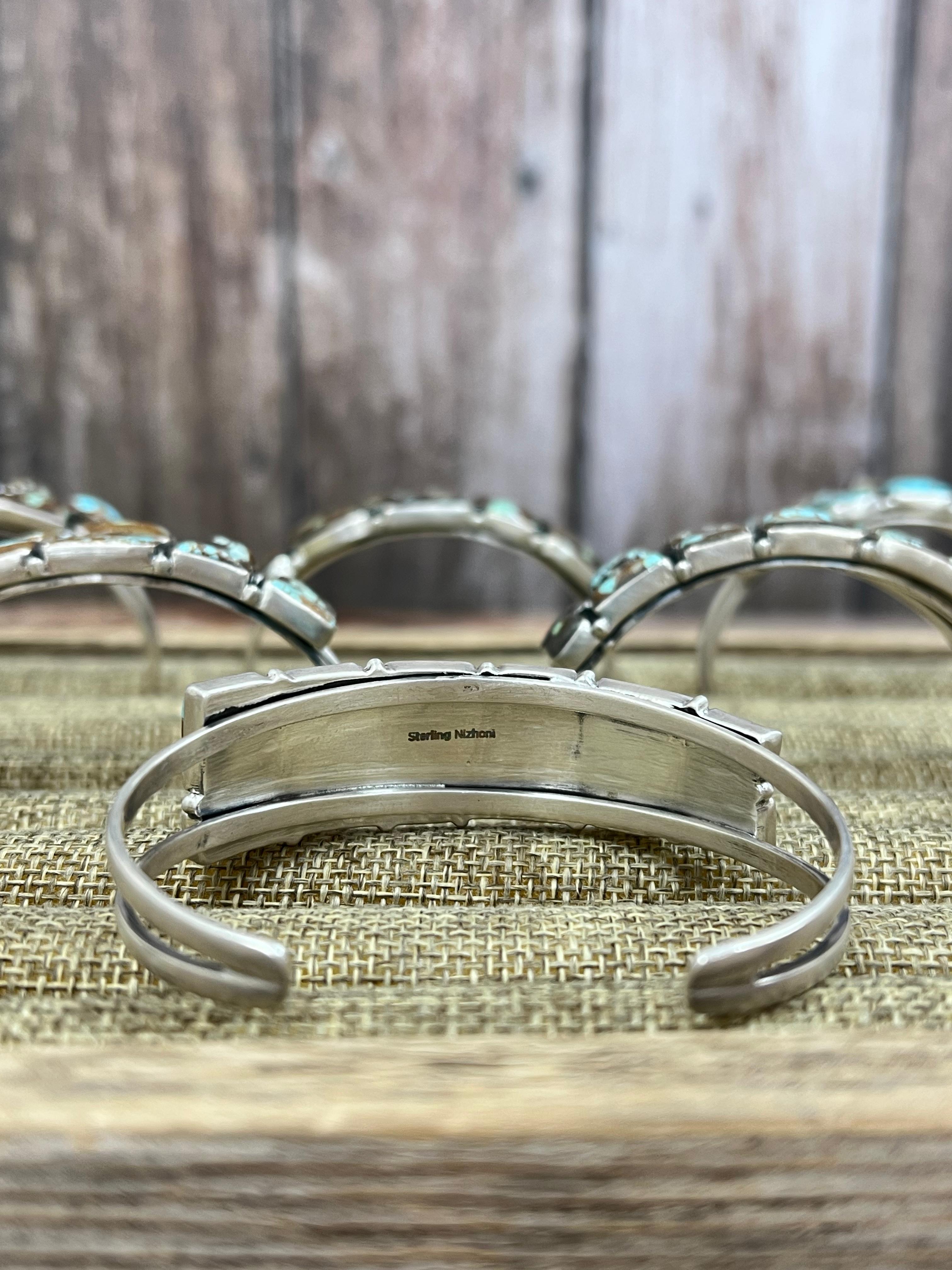 Handmade Sterling Silver Number 8 Turquoise Cuff Bracelet with Signed Nizhoni