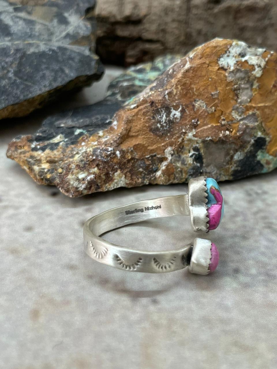 "Heart Collection" Handmade Sterling Silver Cotton Candy Adjustable Ring "Signed Nizhoni"