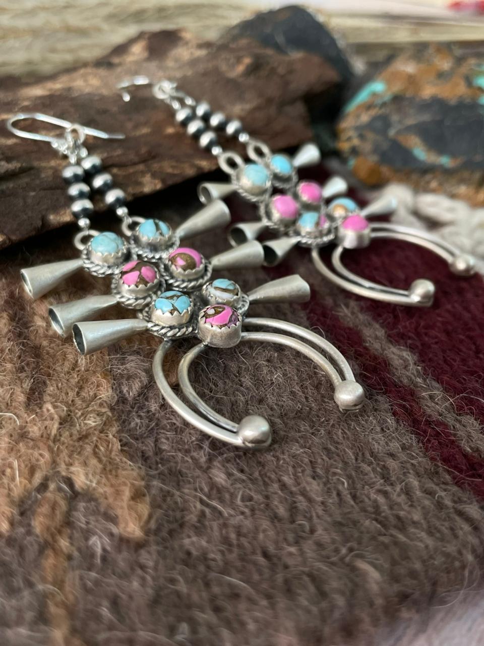 Handmade Sterling Silver Cotton Candy Hook Dangle Earrings "Signed Nizhoni"