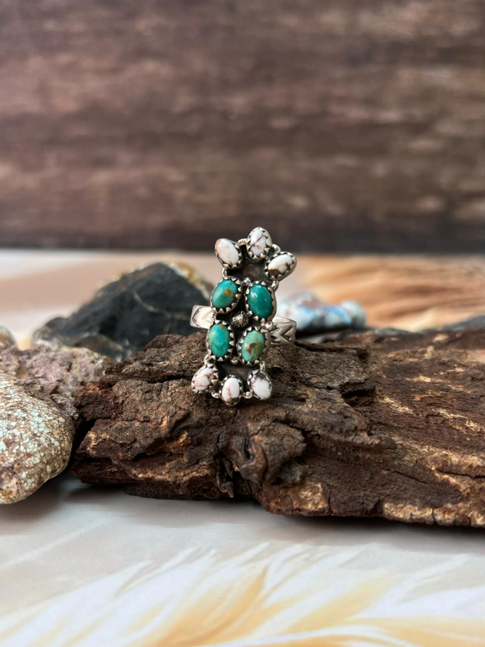 Handmade Sterling Silver Kingman with Wild Horse Magnesite Adjustable Ring "Signed Nizhoni"