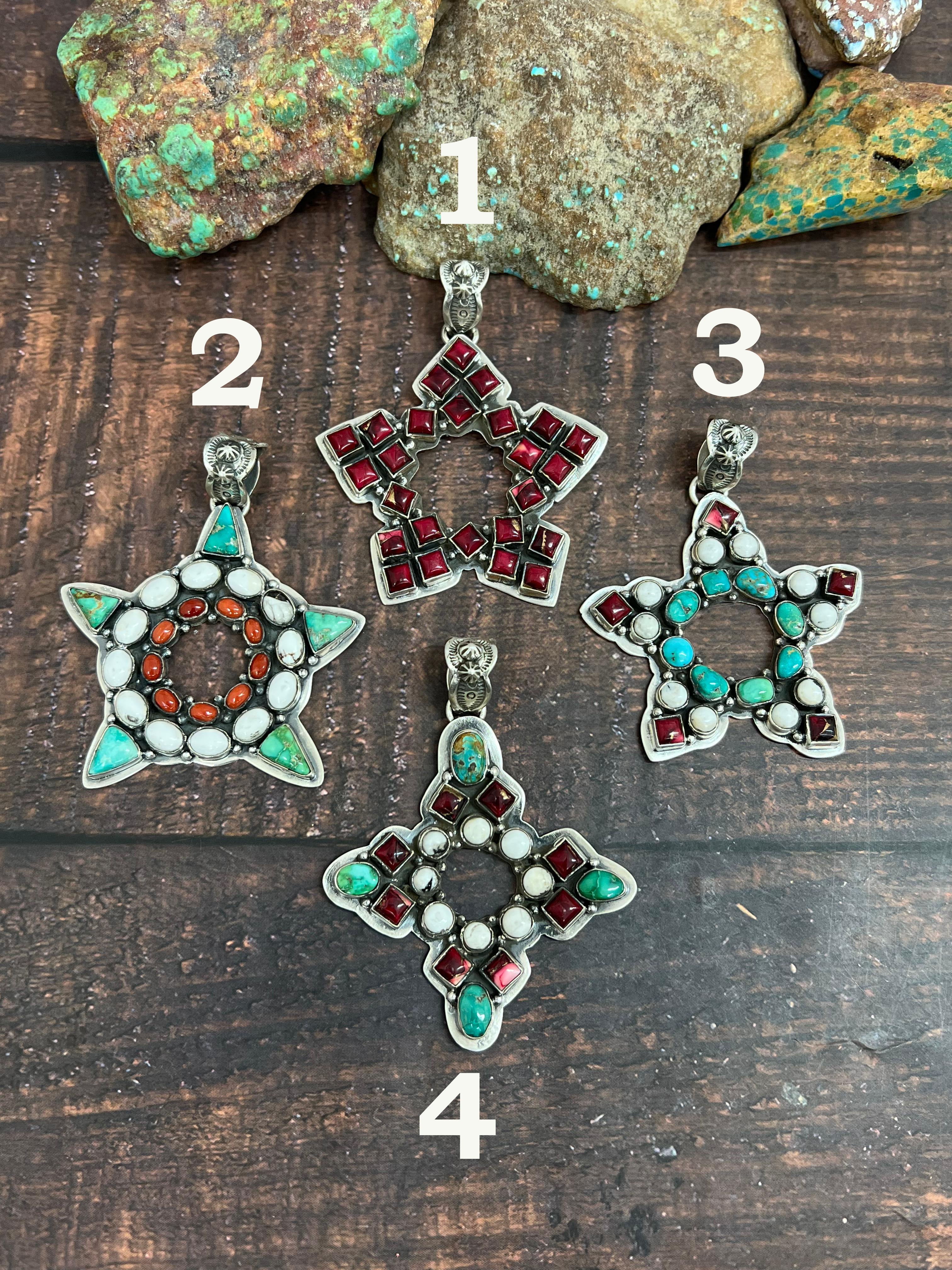 Handmade Sterling Silver Multi Stones Pendant, Signed Nizhoni