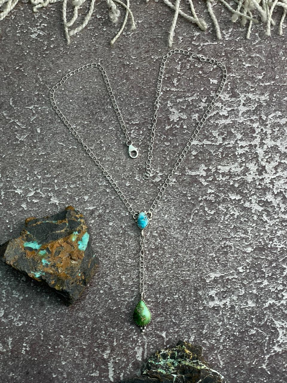 Handmade Sterling Silver Sonoran with White Water Turquoise Necklace "Signed Nizhoni"