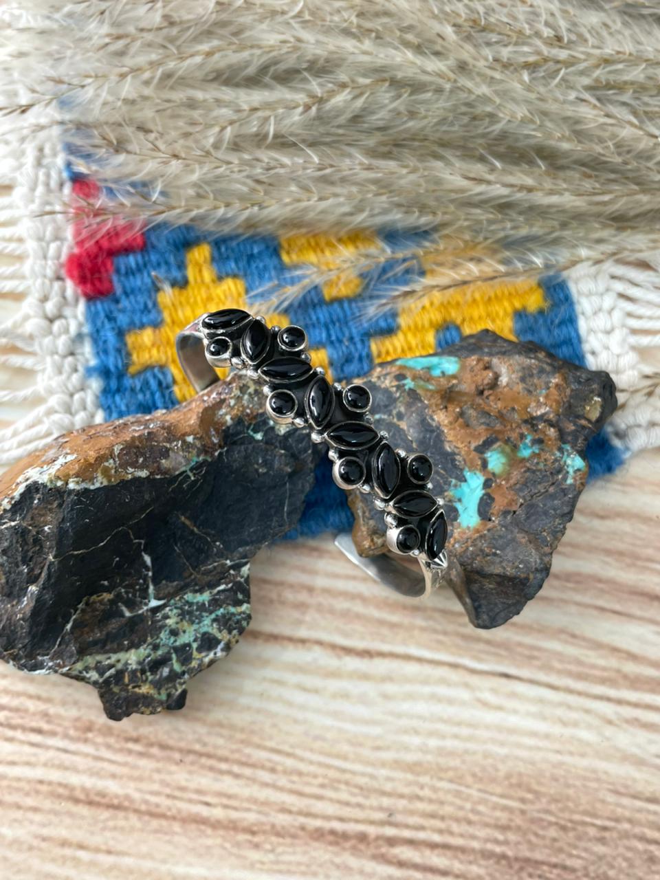 Handmade Sterling Silver Black Onyx Cuff Bracelet "Signed Nizhoni"