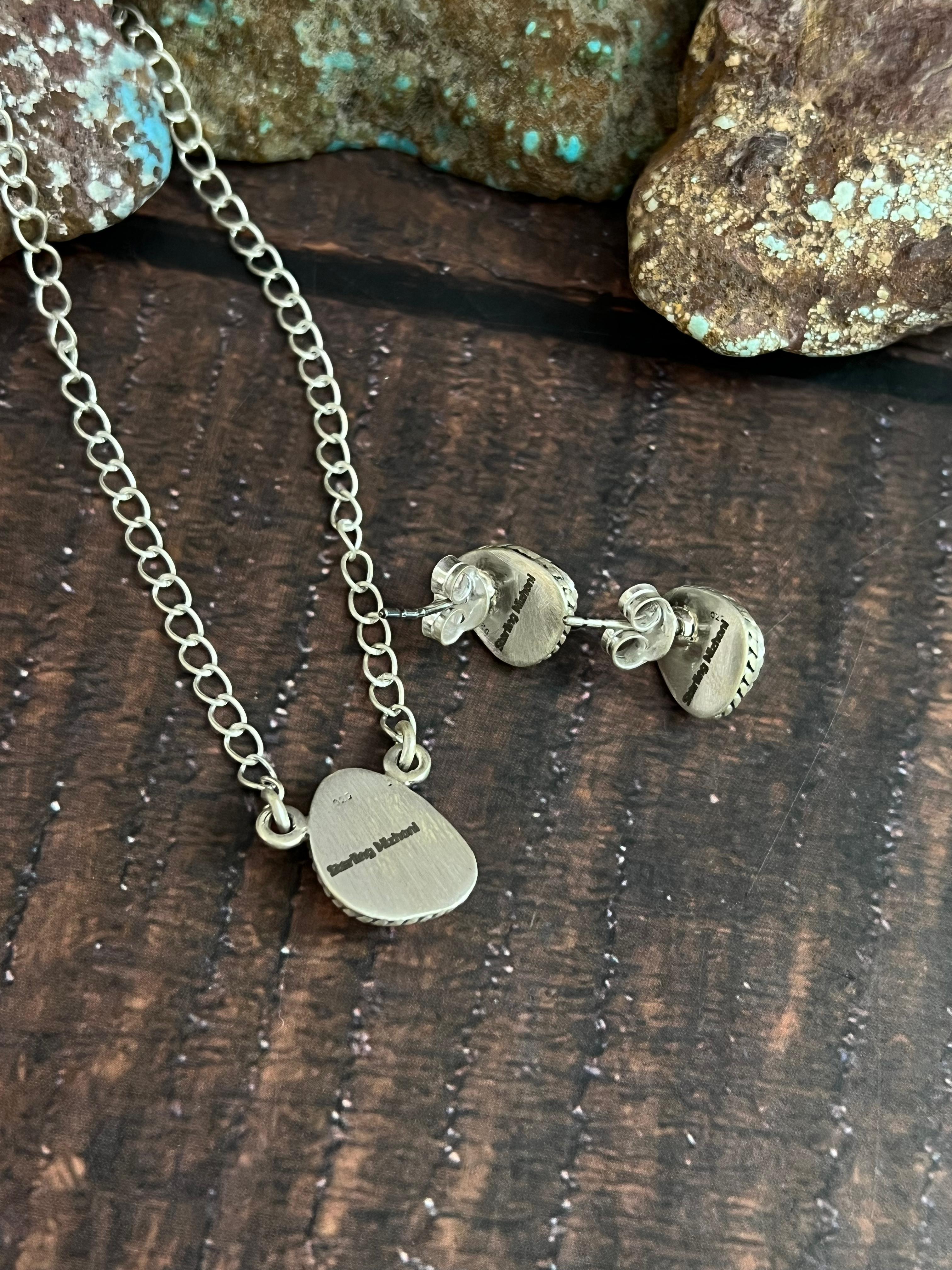 Handmade Sterling Silver Wild Horse Necklace Earrings Set with Signed Nizhoni