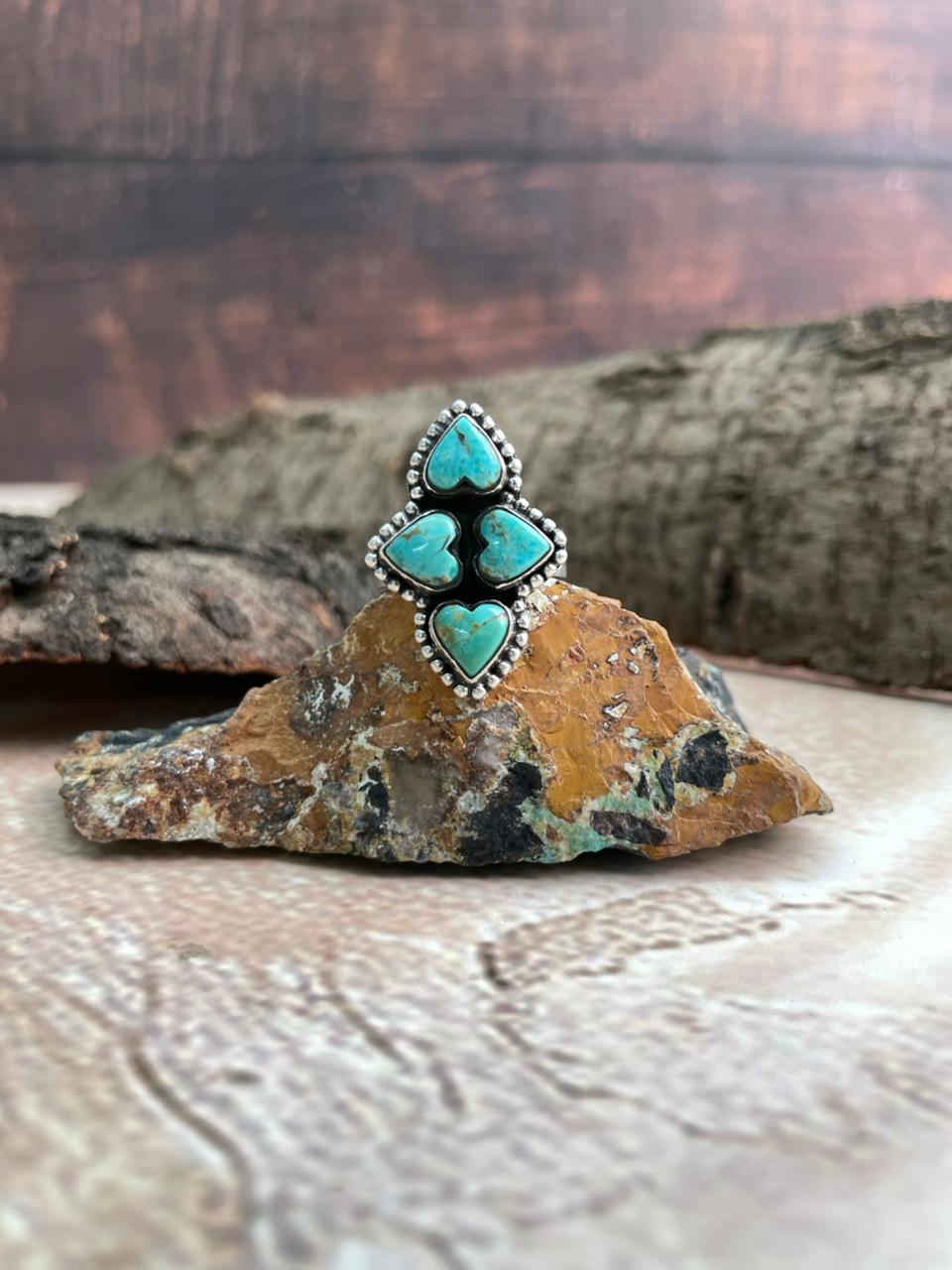 Handmade Sterling Silver Kingman Turquoise Adjustable Ring "Signed Nizhoni"
