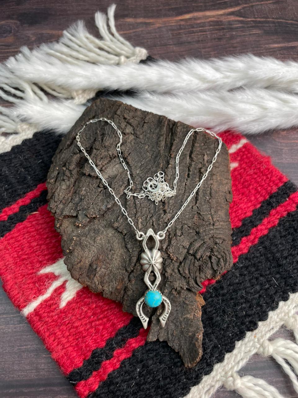 Handmade Sterling Silver Kingman Turquoise Necklace "Signed Nizhoni"