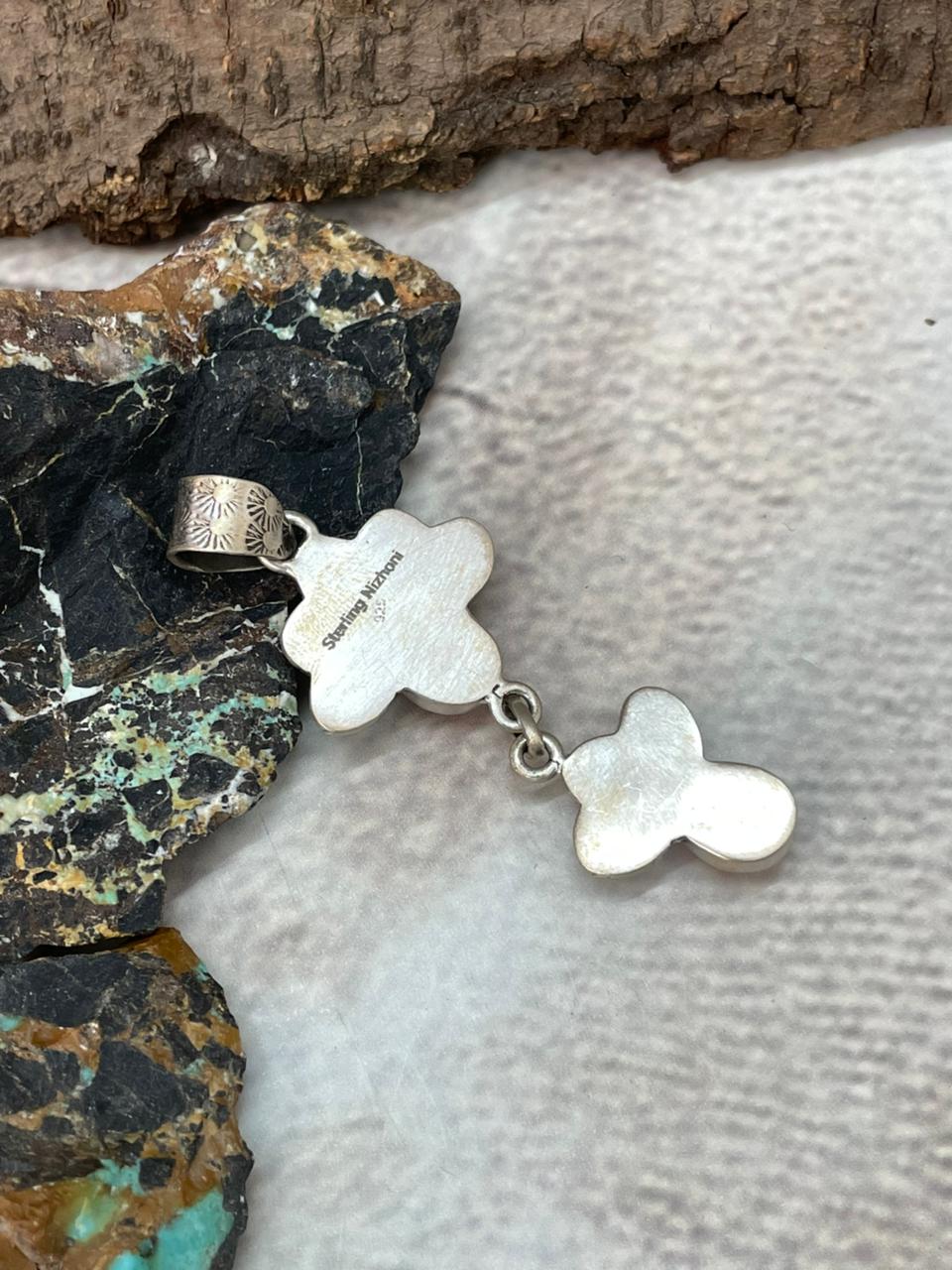 Handmade Sterling Silver Kingman with Orange Mojave Pendant "Signed Nizhoni"