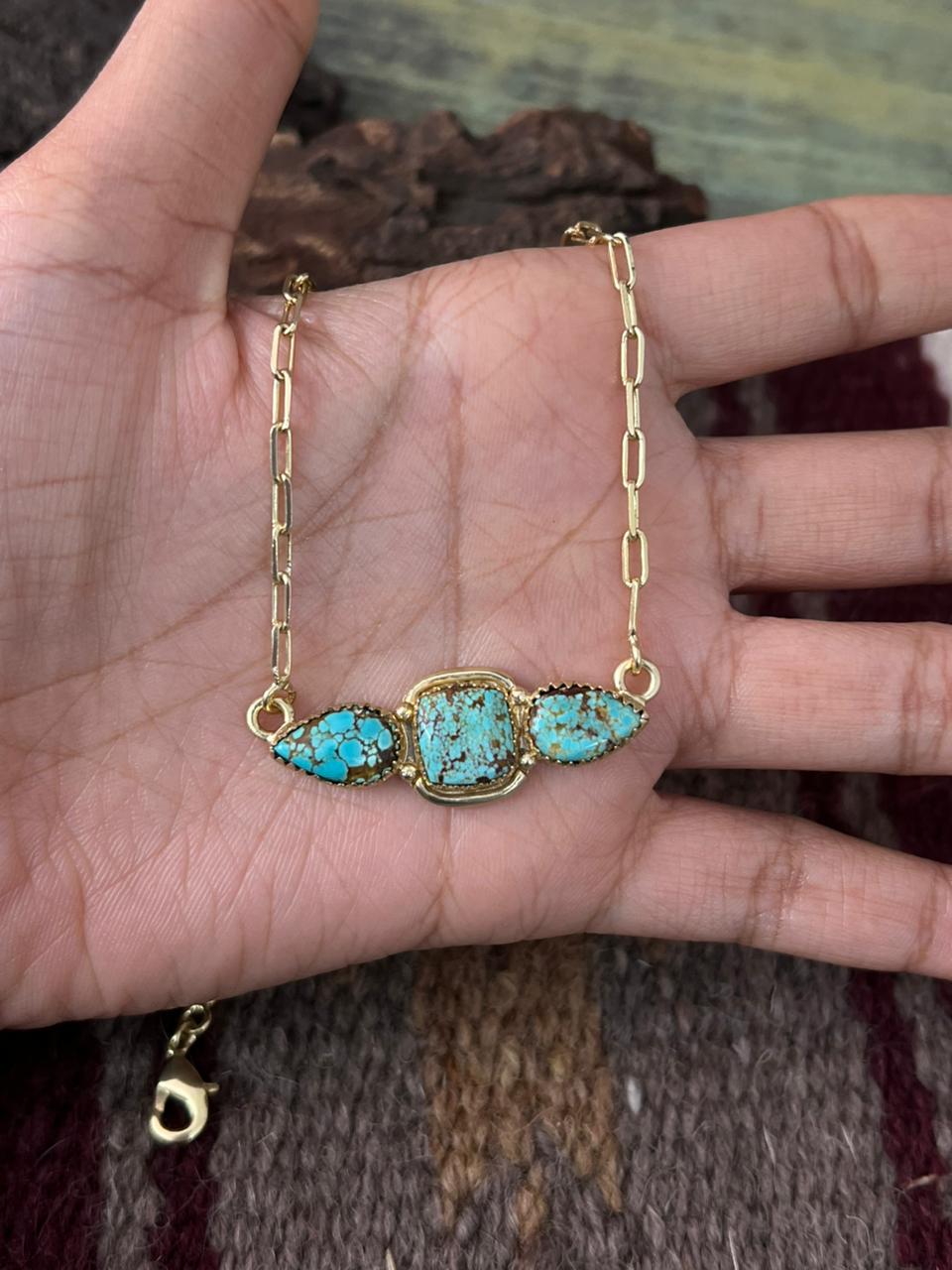 “The Golden Collection” Handmade Number 8 Turquoise with Gold Bar Necklace