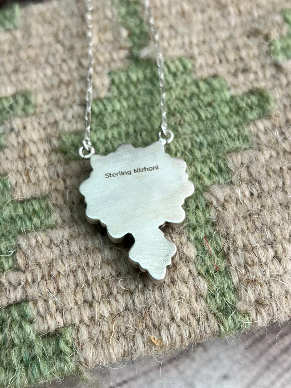 Handmade Sterling Silver White Buffalo Necklace "Signed Nizhoni"