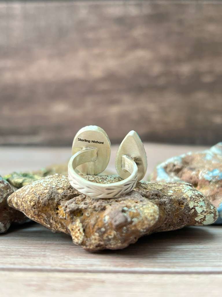 Handmade Sterling Silver Golden Hills with Sonoran Mountain Turquoise Adjustable Ring "Signed Nizhoni"