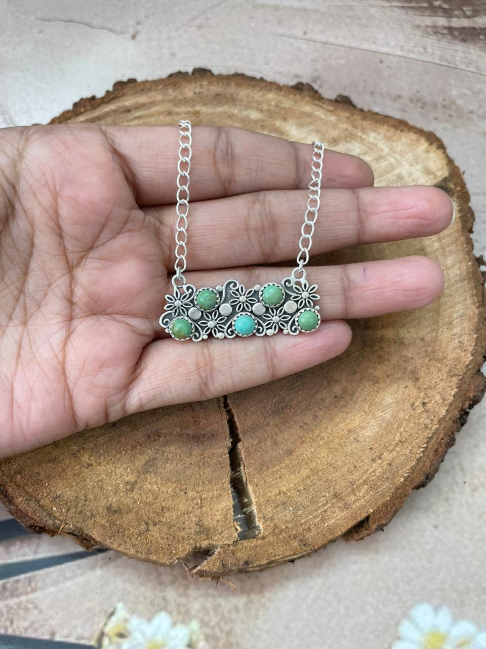 Handmade Sterling Silver Kingman Turquoise Necklace "Signed Nizhoni"