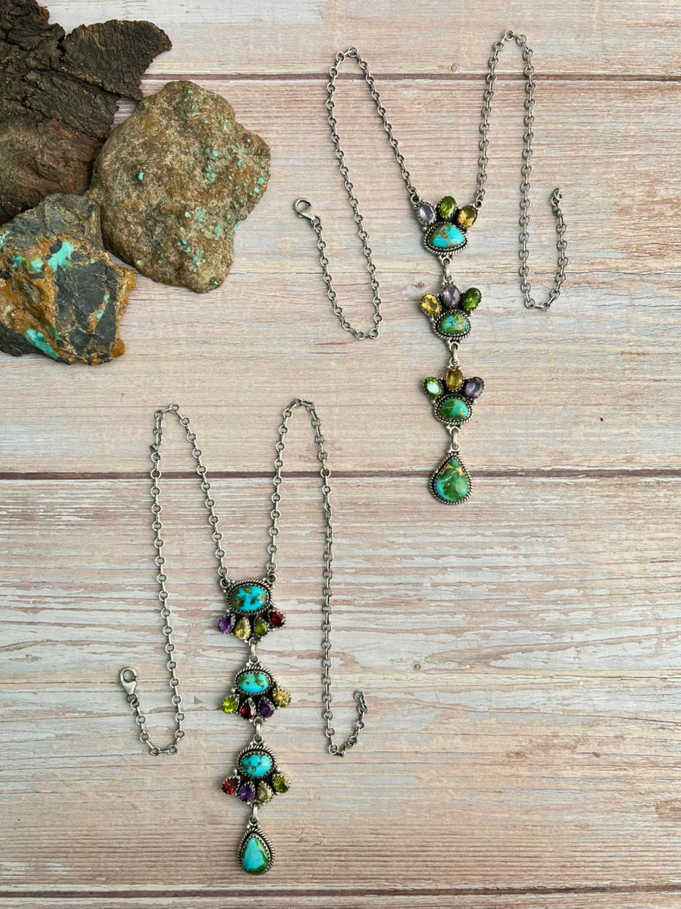 Handmade Sterling Silver Sonoran with Cut Stone Necklace "Signed Nizhoni"