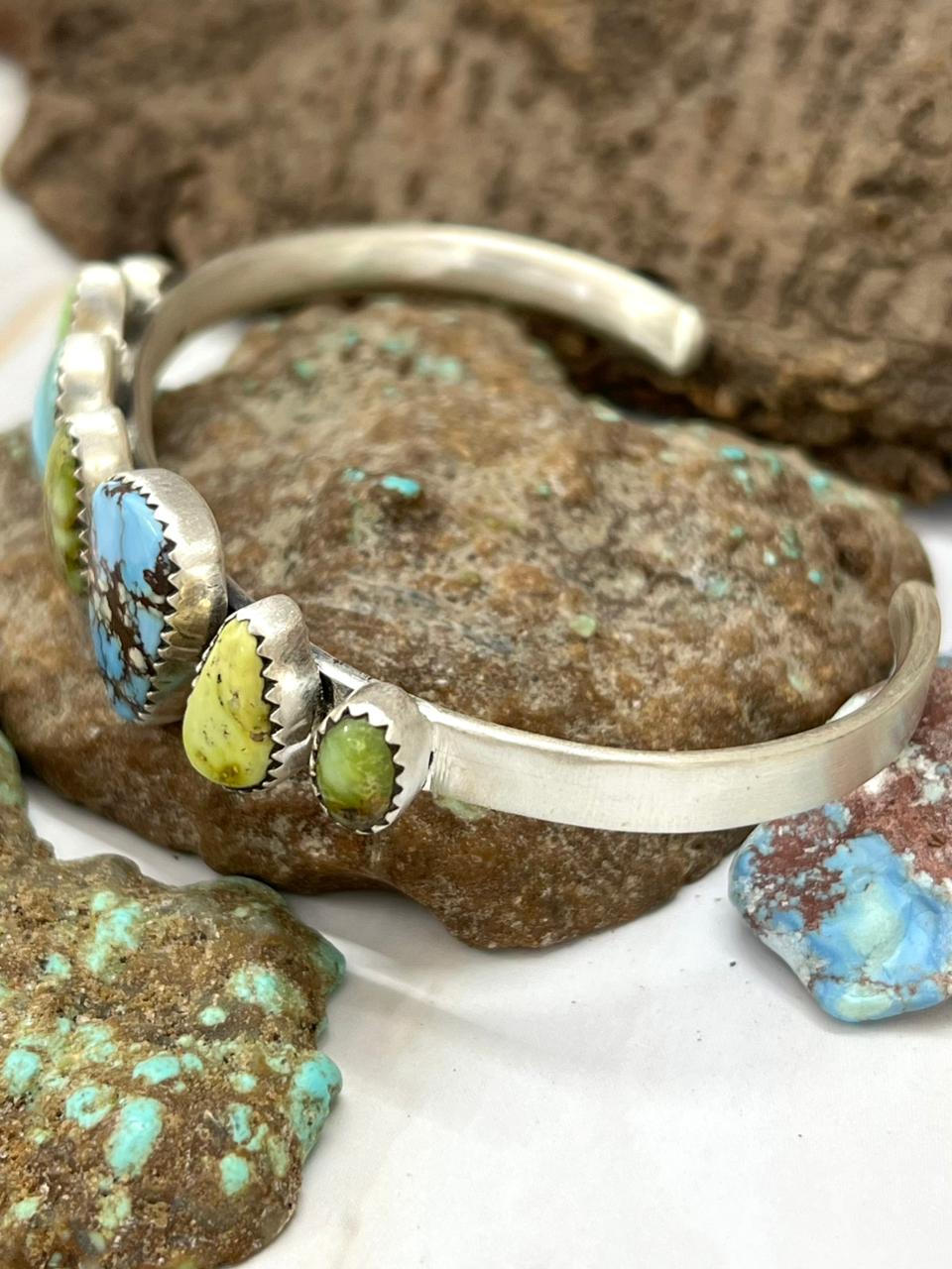 Handmade Sterling Silver Palomino with Golden Hills and Sonoran Turquoise Bracelet "Signed Nizhoni"