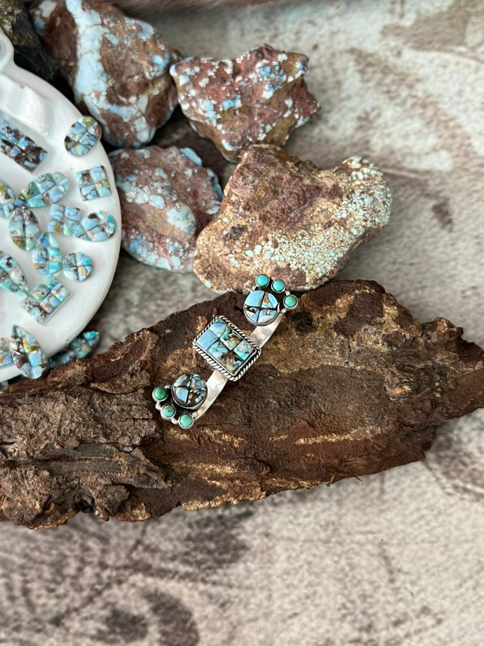 Handmade Sterling Silver 'Golden Hills Turquoise Cobble Collection' Adjustable Ring "Signed Nizhoni"