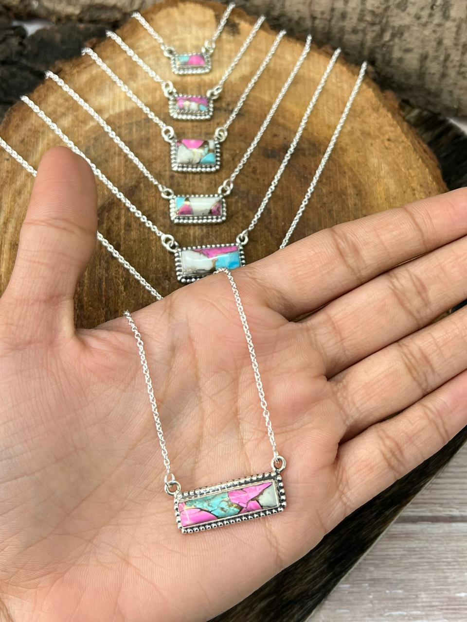 Handmade Sterling Silver Cotton Candy Bar Necklace "Signed Nizhoni"