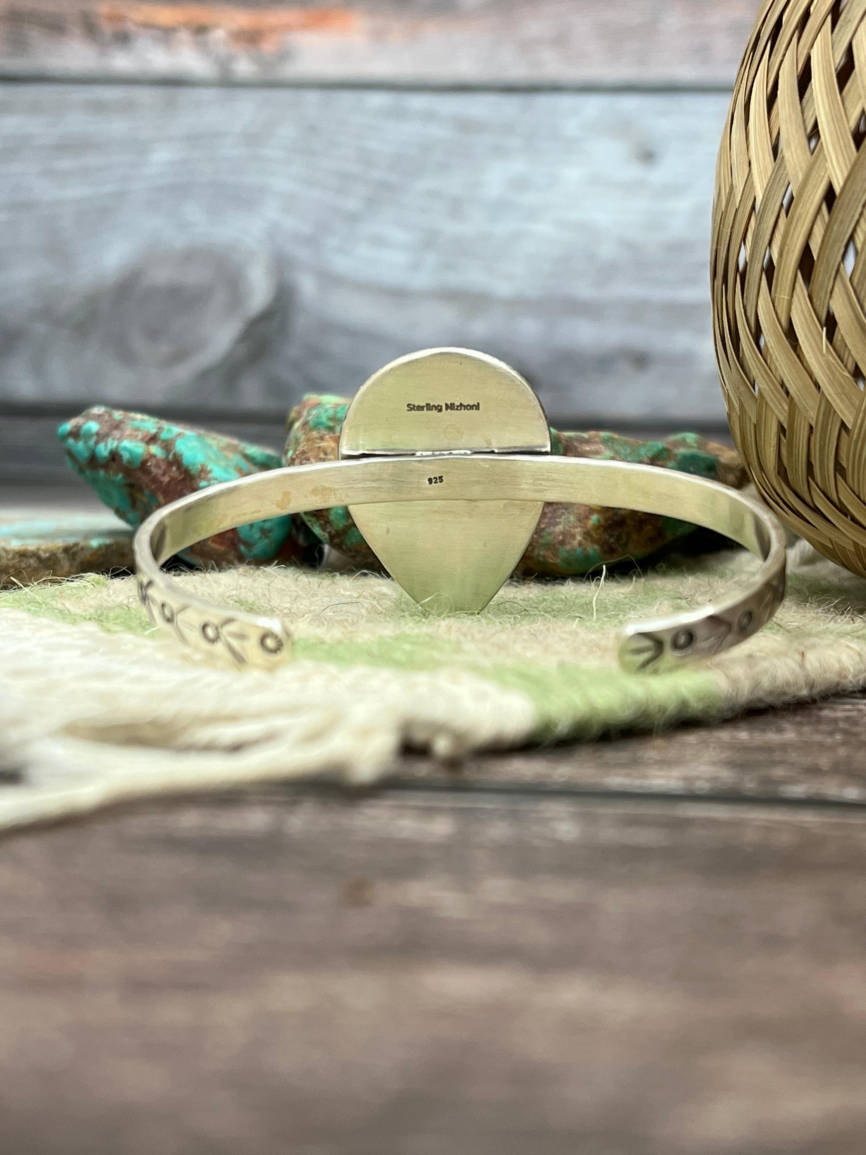 Handmade Sterling Silver Honey Dahlia Cuff Bracelet with Signed Nizhoni