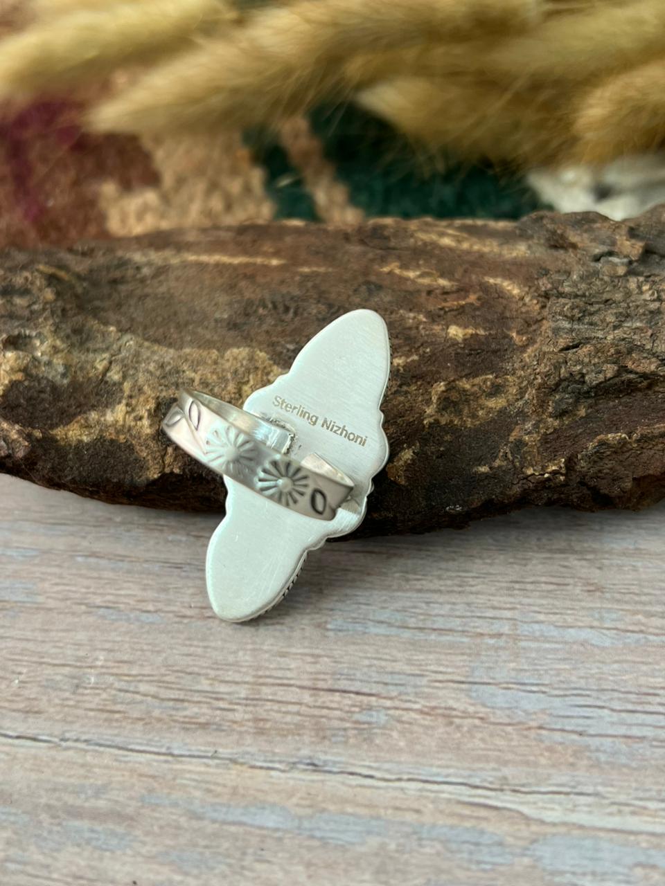 Handmade Sterling Silver Santa Maria Turquoise Adjustable Ring "Signed Nizhoni"