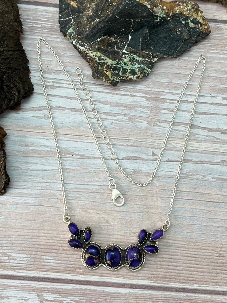Handmade Sterling Silver Grape Dahlia Necklace "Signed Nizhoni"