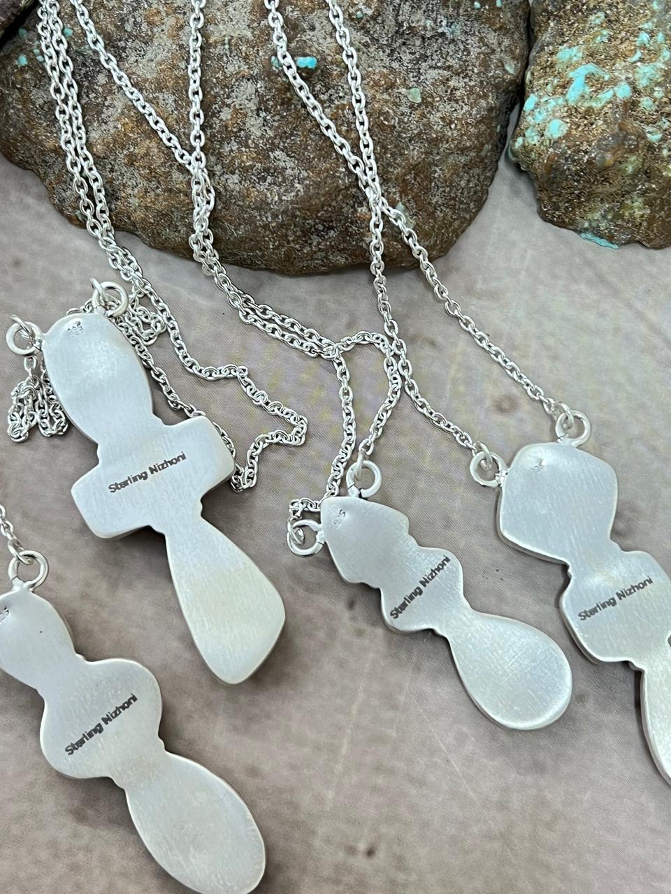 Handmade Sterling Silver Ribbon Royston Necklace with Signed Nizhoni