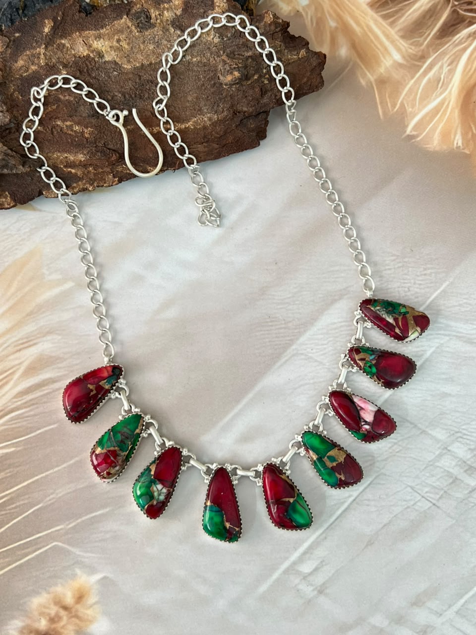 Handmade Sterling Silver Christmas Dahlia Collection: Necklace Signed Nizhoni