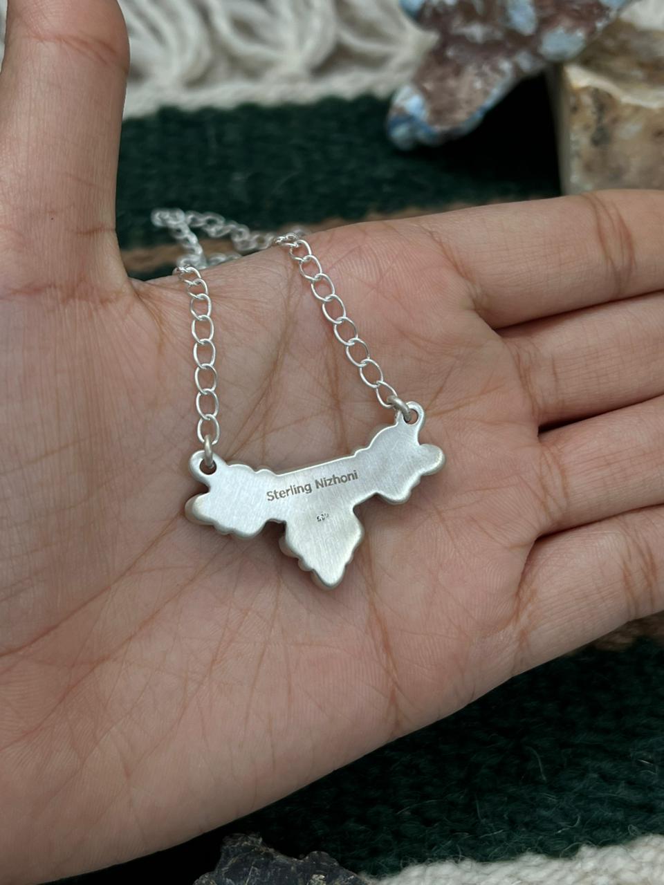 Handmade Sterling Silver Wild Horse Magnesite Necklace "Signed Nizhoni"