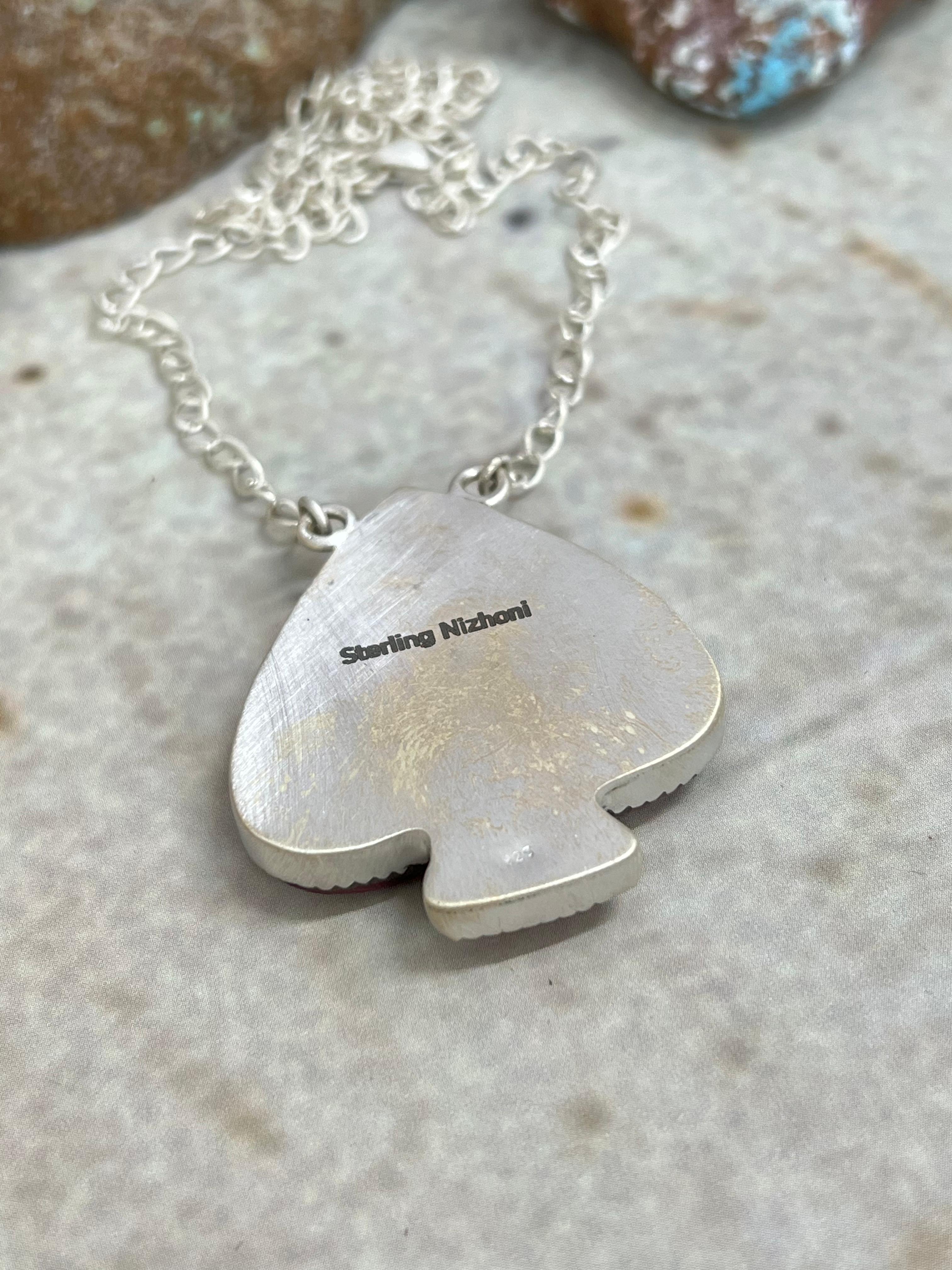 Handmade Sterling Silver Dahlia Rose Spade Necklace with Signed Nizhoni