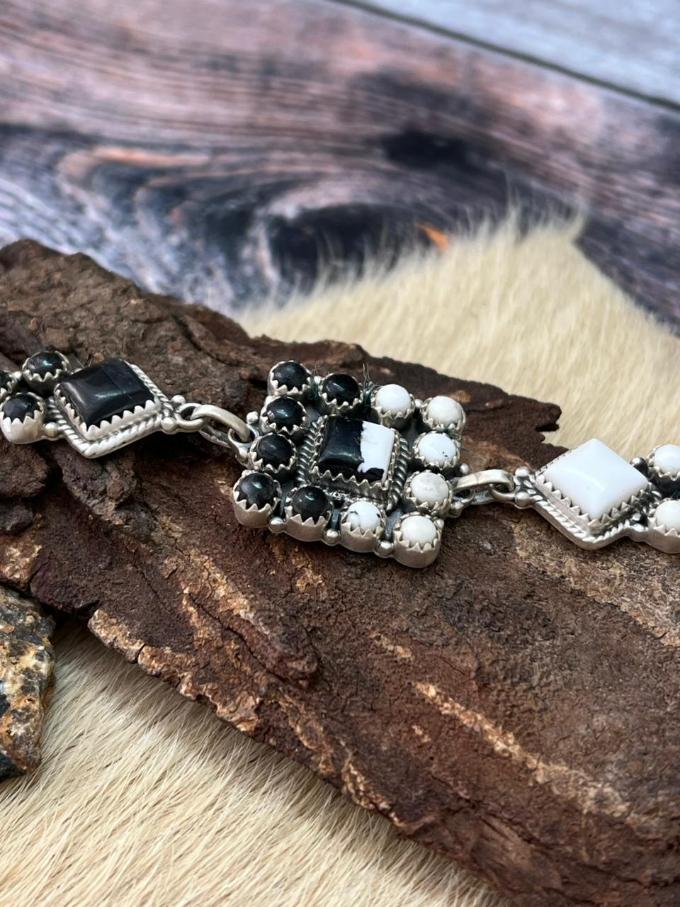 Handmade Sterling Silver White Buffalo Chain Bracelet "Signed Nizhoni"