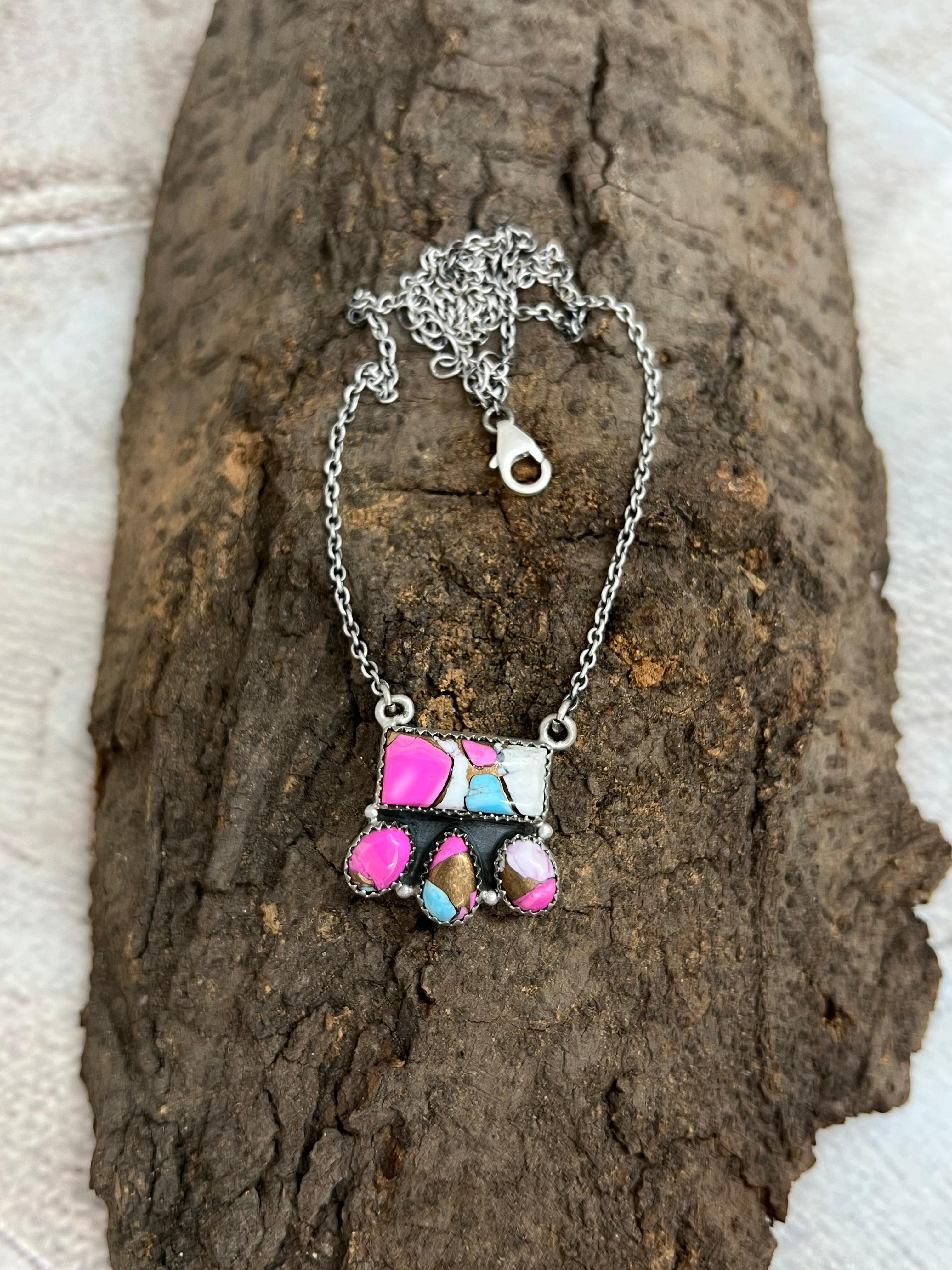 Handmade Sterling Silver Cotton Candy Turquoise Necklace with Signed Nizhoni (8)