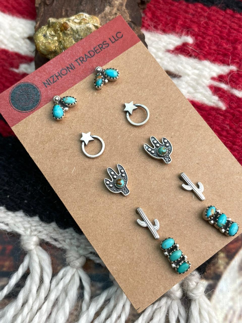 Handmade Sterling Silver Kingman Turquoise Post Studs Cards