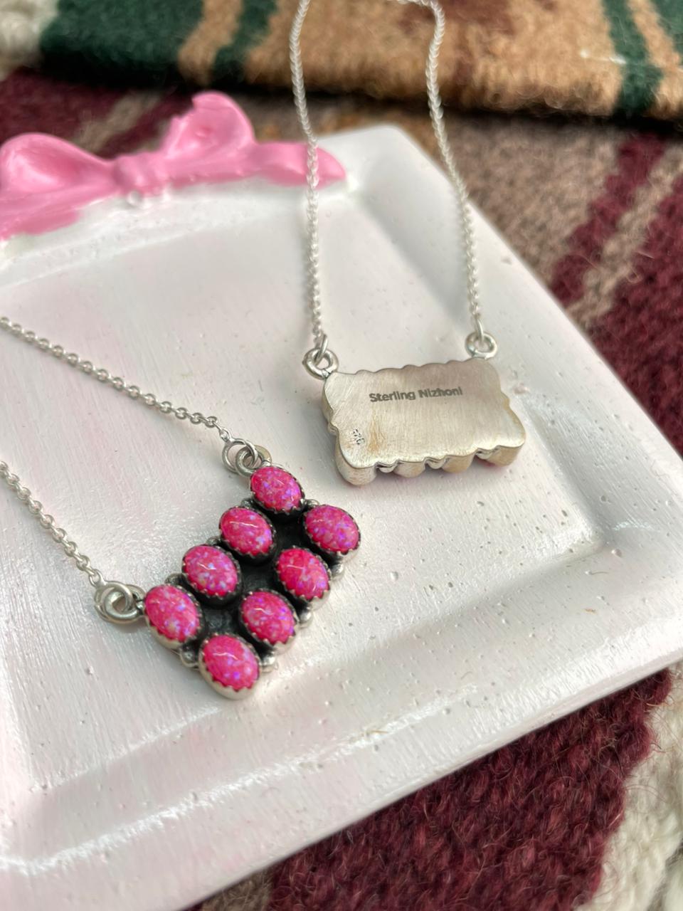 Handmade Sterling Silver Hot Pink Bar Necklace "Signed Nizhoni"