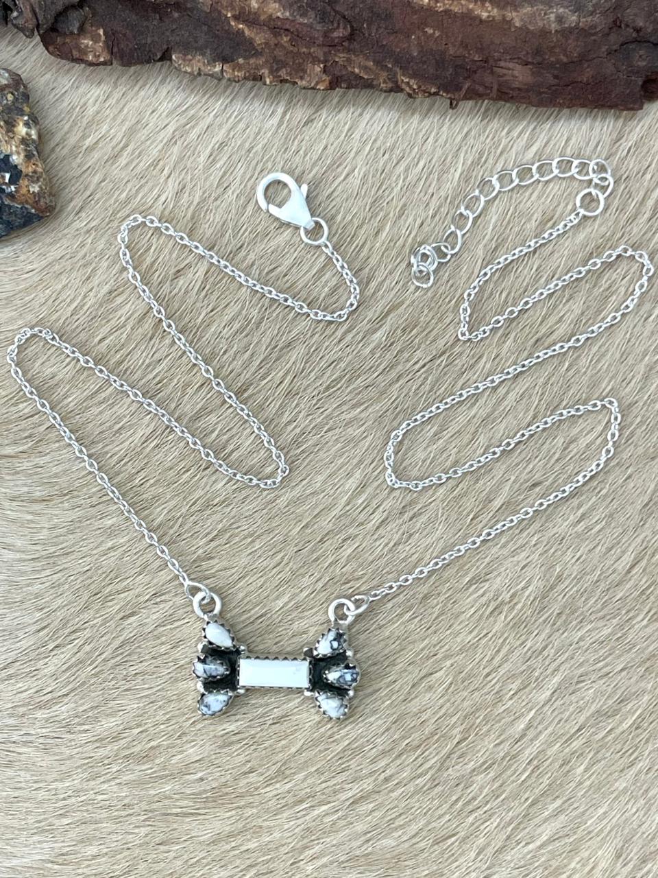 Handmade Sterling Silver White Buffalo Necklace "Signed Nizhoni"