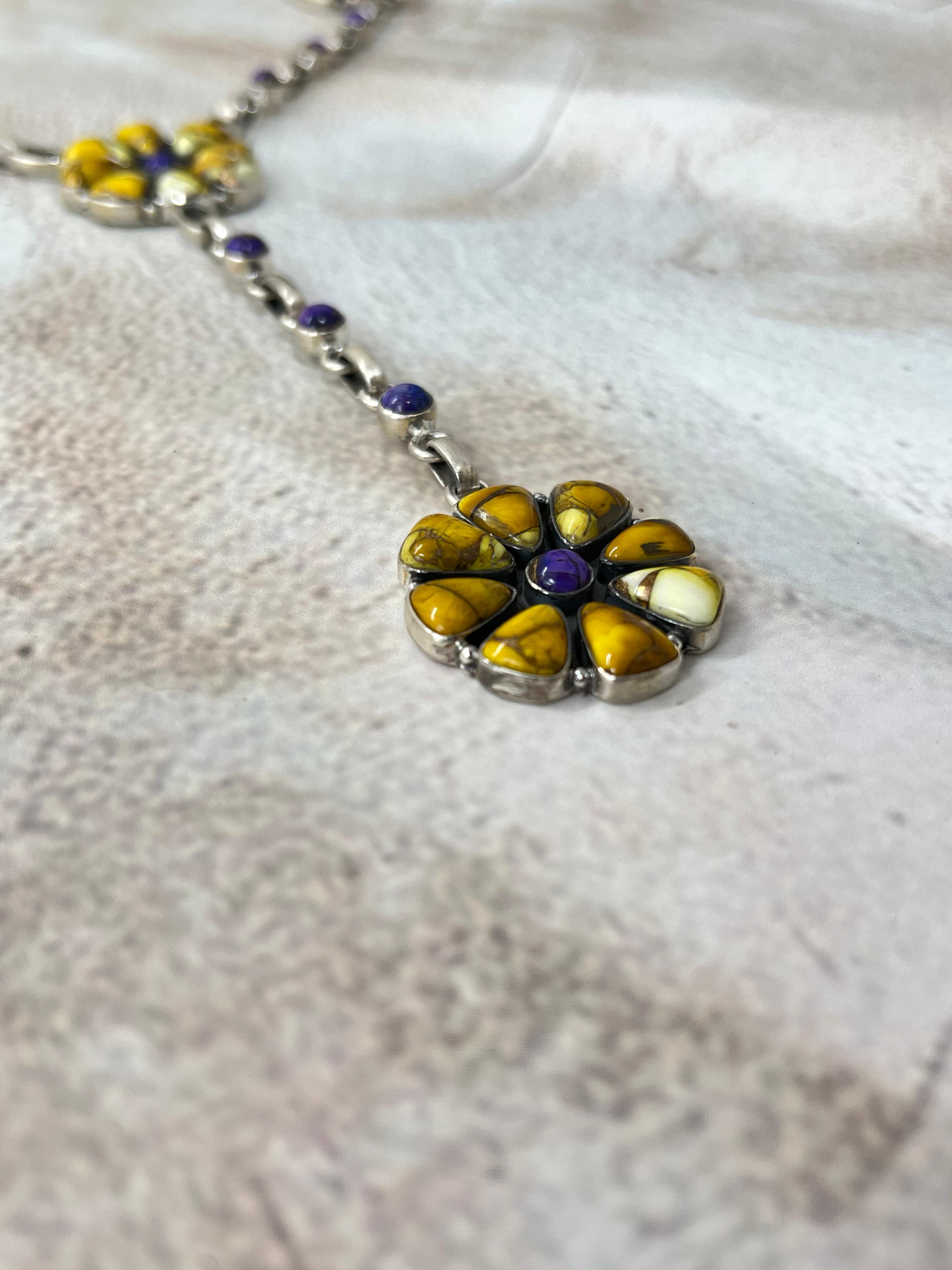 Handmade Sterling Silver Grape Dahlia, Honey Dahlia Necklace with Signed Nizhoni