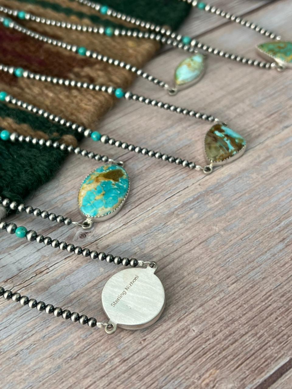 Handmade Sterling Silver Royston Ribbon Turquoise Beaded Necklace "Signed Nizhoni"