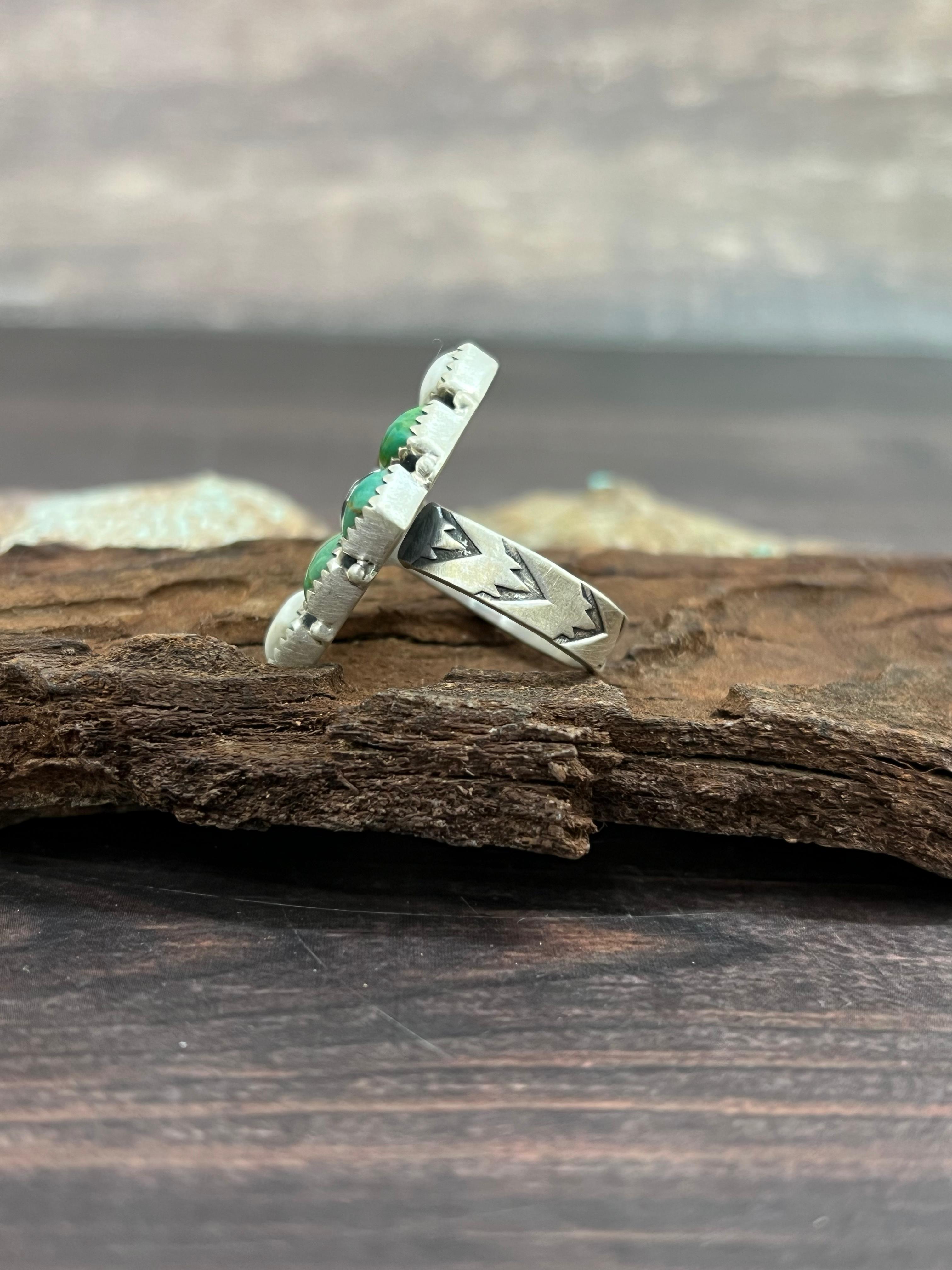 Handmade Sterling Silver Kingman with White Buffalo Turquoise Adjustable Ring with Signed Nizhoni
