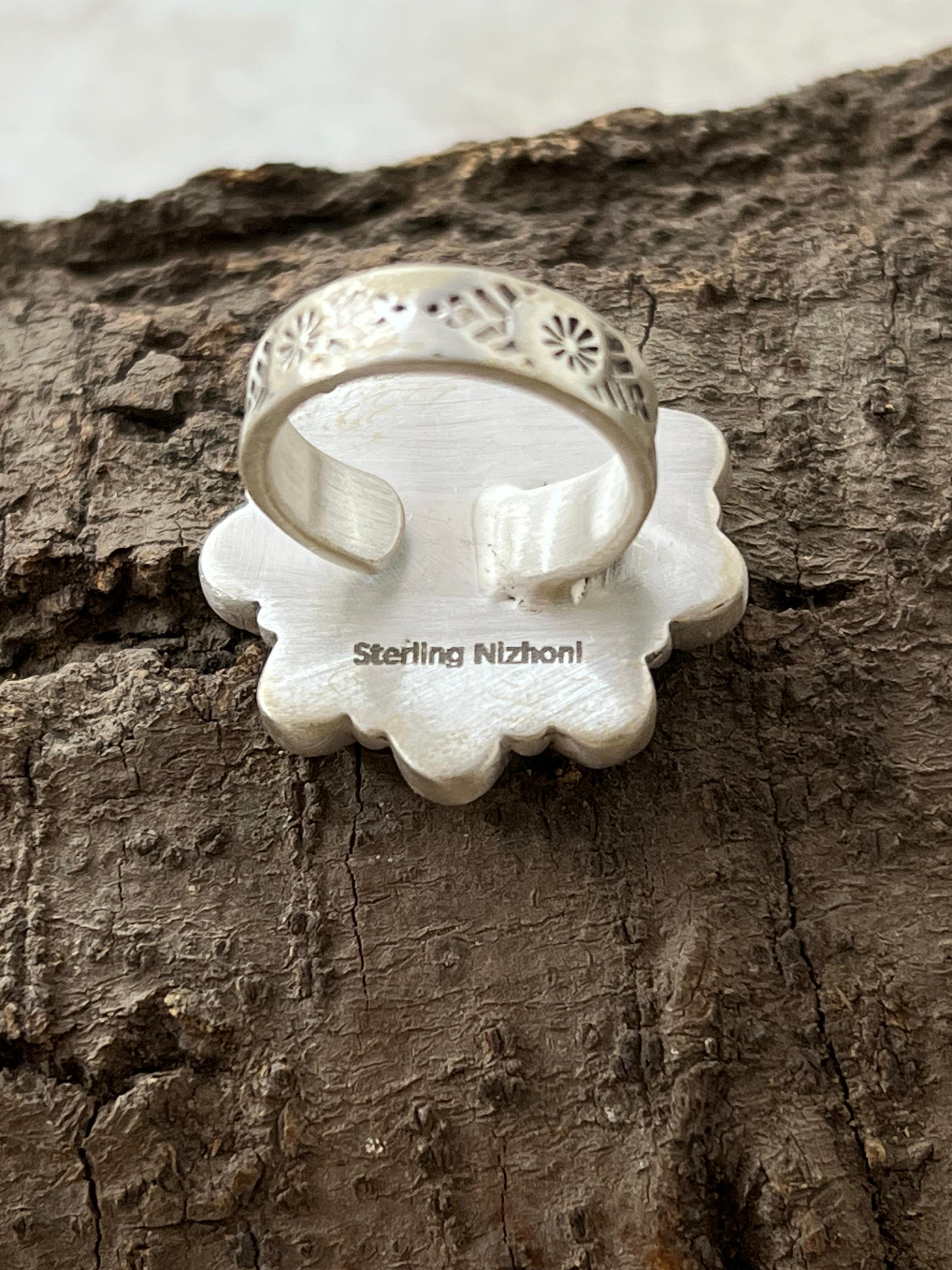 "Halloween Collection" Handmade Sterling Silver Black Onyx, Bumblebee Adjustable Ring with Signed Nizhoni