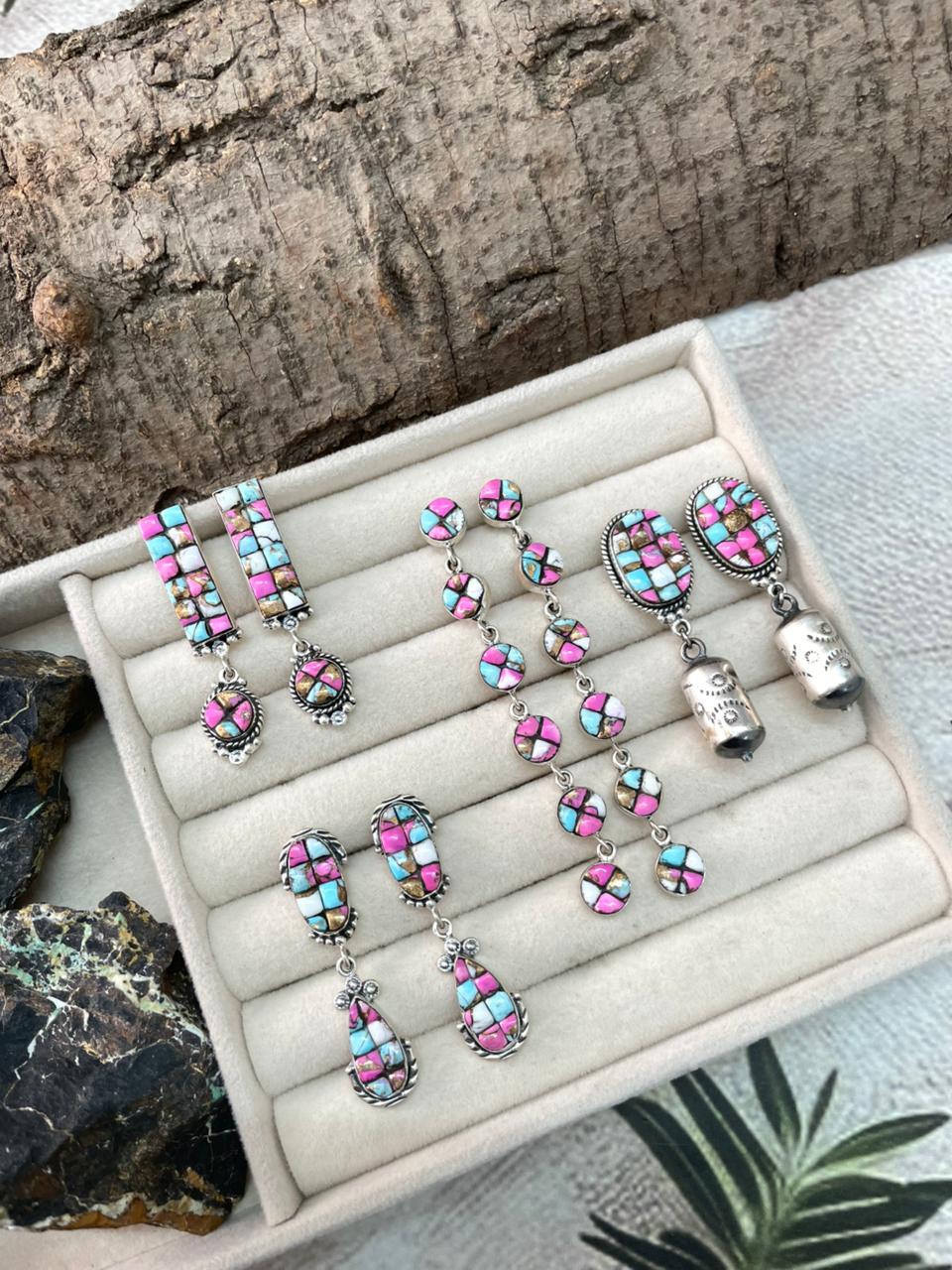 Handmade Sterling Silver Cotton Candy Post Dangle Earrings "Signed Nizhoni"