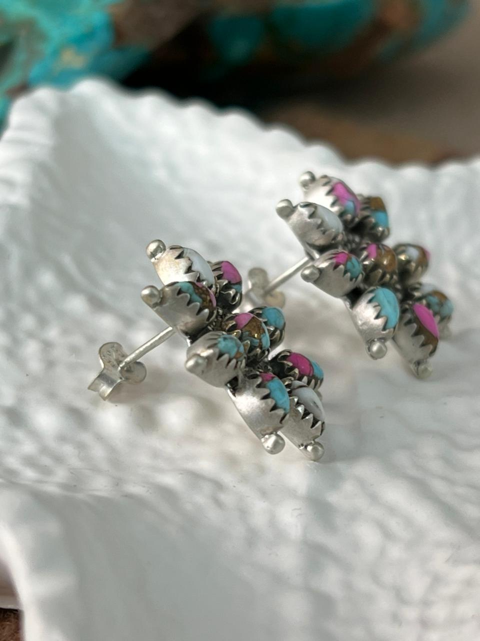 Handmade Sterling Silver Cotton Candy Post Studs Earrings "Signed Nizhoni"